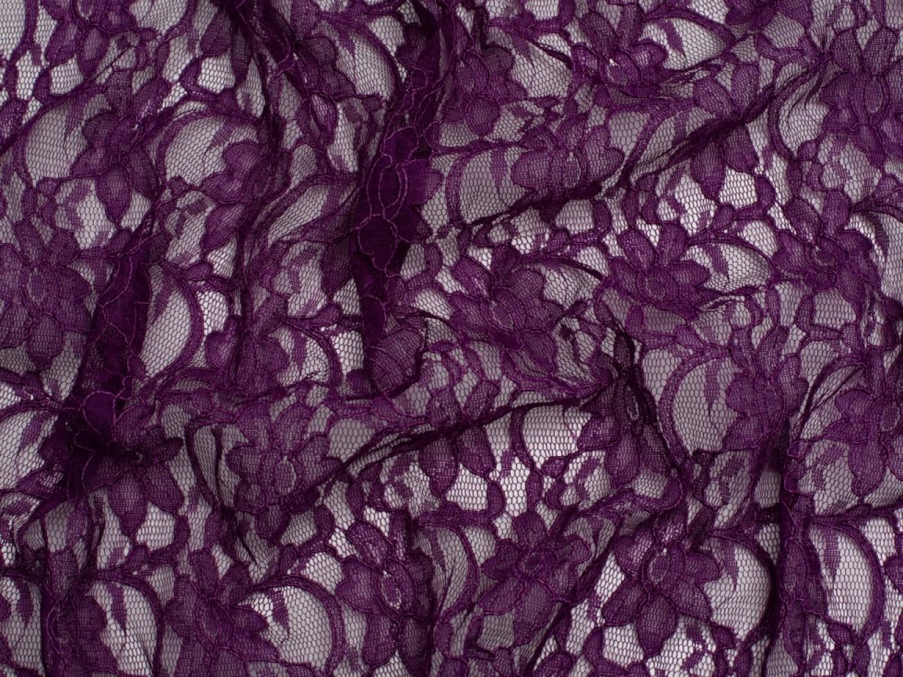Minerva Chantilly Corded Lace Fabric Plum - per metre