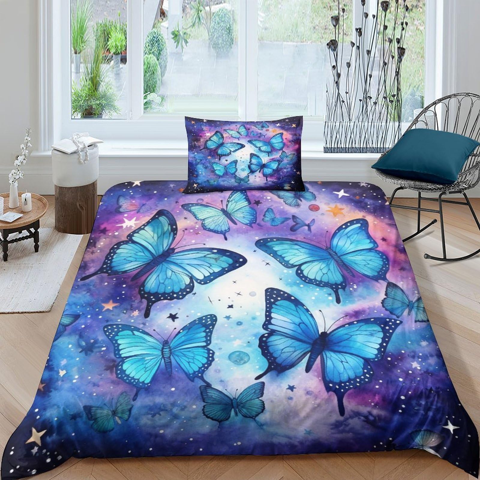 Housse de couette papillon bleu 135x200 transformez votre chambre en un havre de paix cosmique