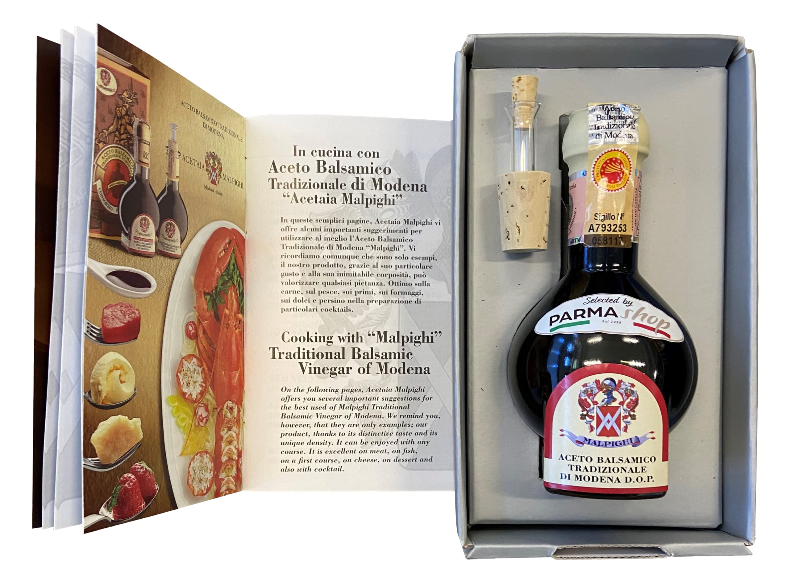 Traditional Balsamic Vinegar Dop Malpighi - Aged 12 years - Modena - Italy + Recipe book