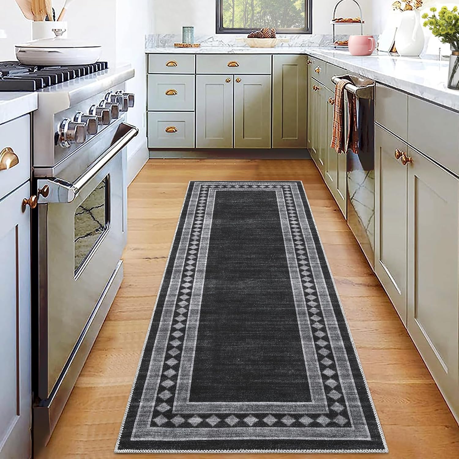 Washable Area Rugs for Living Room Modern Solid Bordered Soft Geometric Carpet - Picture 25 of 108