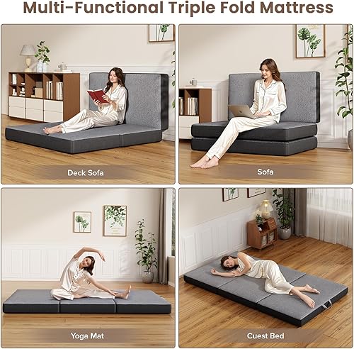 Miniatura 6 de Vamcheer Colchón triple plegable tamaño matrimonial  Colchón plegable de 6 pulgadas para viajes, caravana, campamento, habitación de invitados,