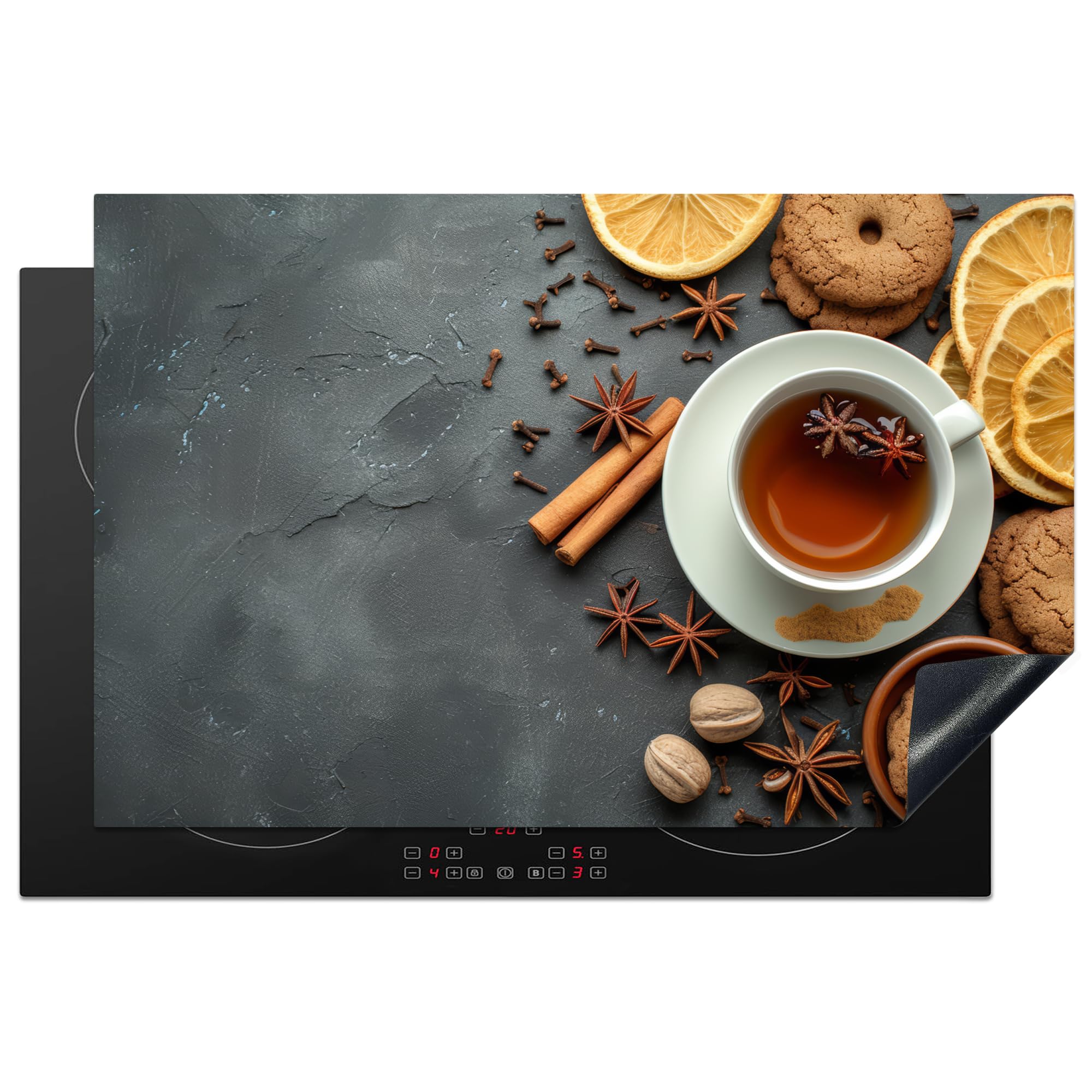 KitchenYeah© Induction Hob Cover Protector Mat 20.5"x31.9" / 81x52 cm Kitchen Universal Ceramic Covers for Electric Cookers Vinyl Tea - Cinnamon - Concrete - Biscuits - Fruit — image 1