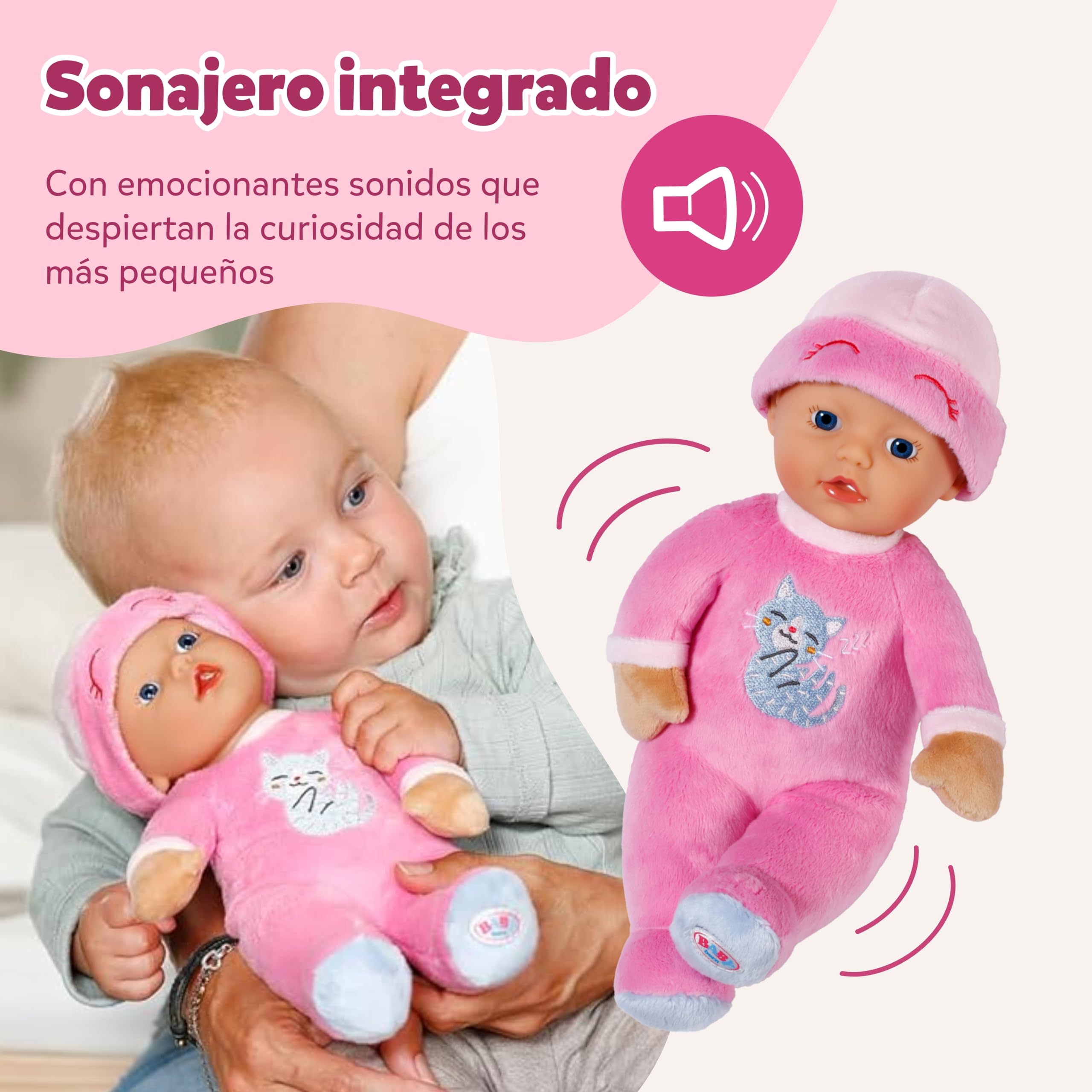 Baby Born for Babies Sleepy Pink – Muñeca Blanda de 30 cm – con Cuerpo Rosa y sonajero Integrado – Muñeca de Tela con gorrito Fijo – Apta para recién Nacidos