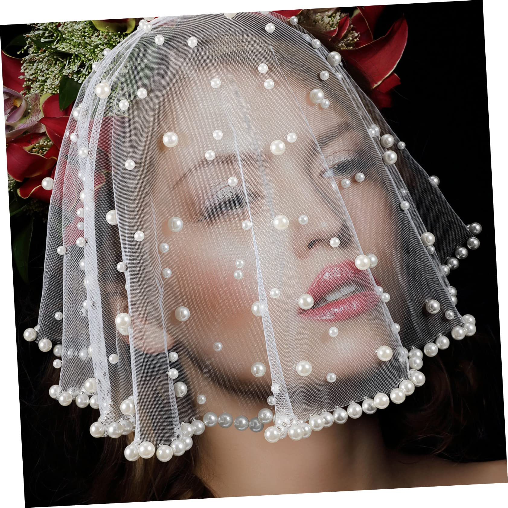 Healvian velo de perlas fiesta diadema de novia de perlas dama de honor nupcial tocado de velo velos de boda para novias velo para boda novias velo cordón