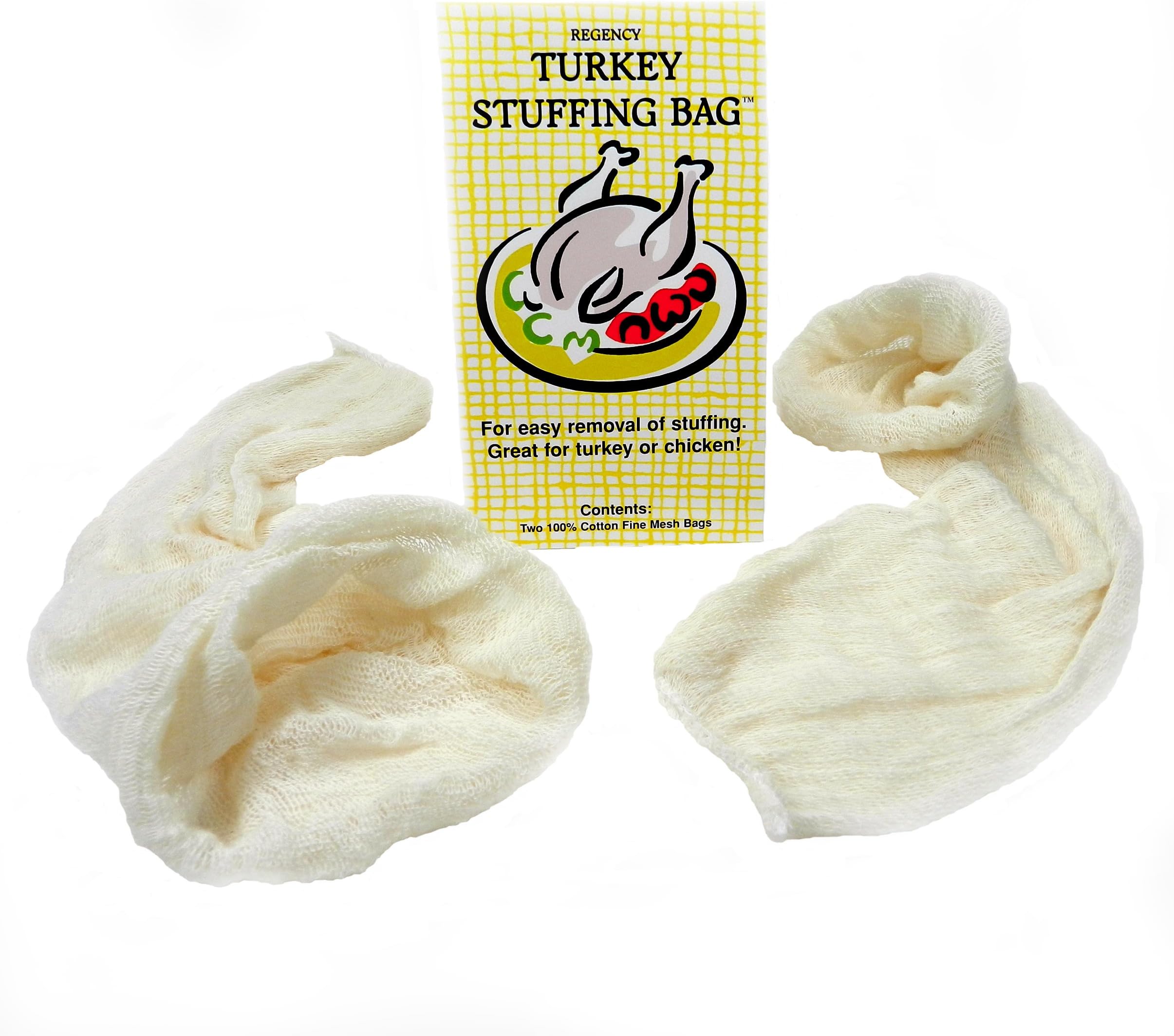 Regency Wraps Turkey Stuffing Bags, 100% Cotton Mesh Bag Allows Poultry Juice to Flavor Dressing with Mess-Free and Safe Removal, Pack of 2, Natural