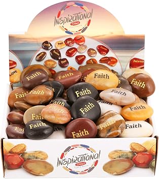 ROCKIMPACT 50PCS Faith Engraved Inspirational Bulk Religious Gifts, 2"-3" Gratitude Rocks with Prayer, Chakra, Zen Stones
