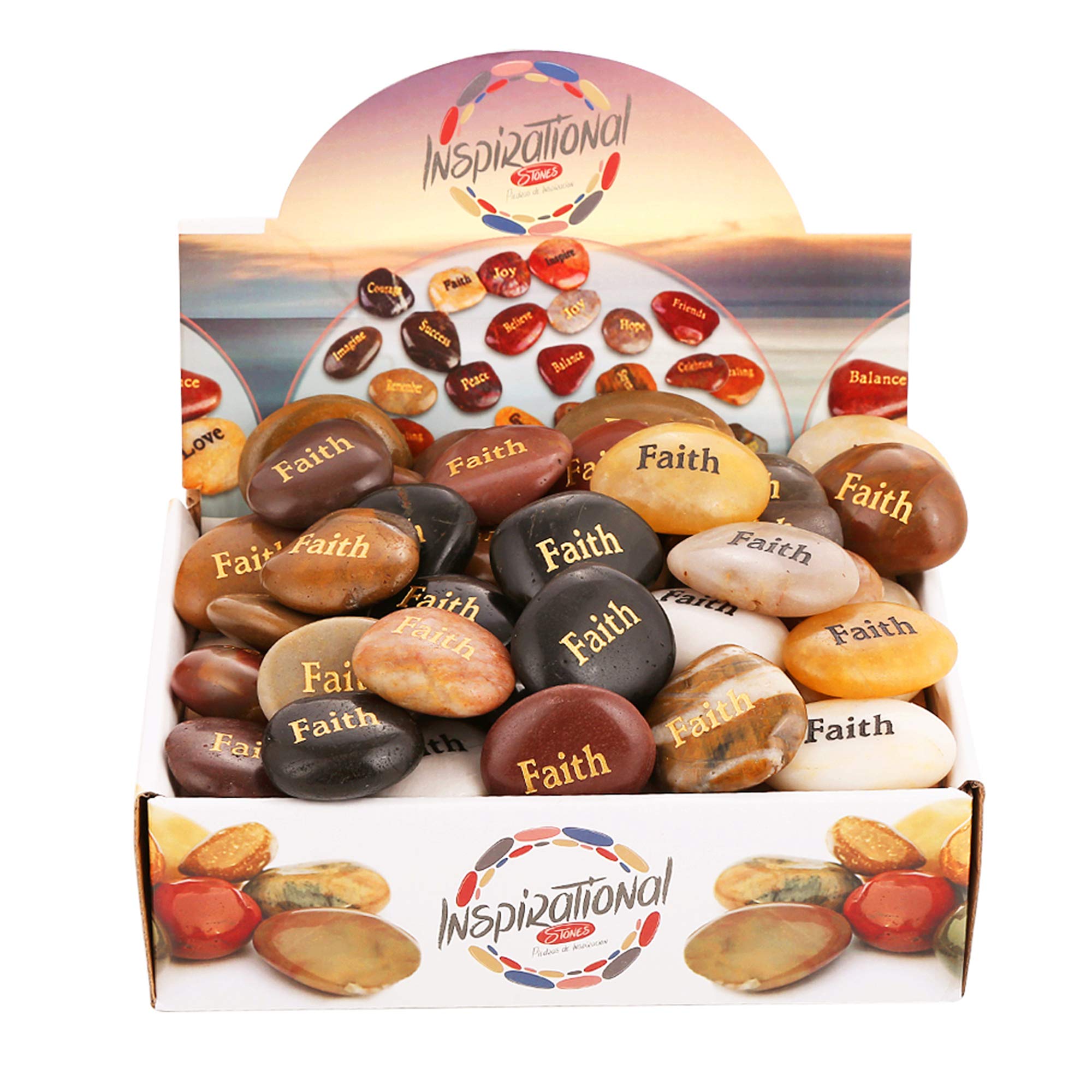 ROCKIMPACT 50PCS Faith Engraved Inspirational Bulk Religious Gifts, 2"-3" Gratitude Rocks with Prayer, Chakra, Zen Stones