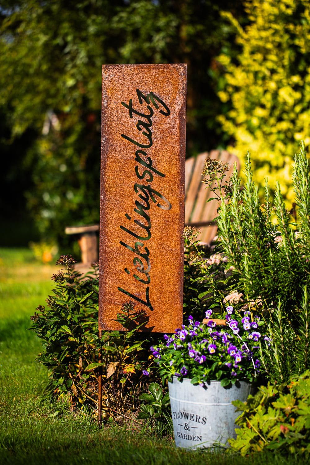 Schild Spruchtafel Gartenschild Edelrost rostige Gartendeko 115cm Edelrost (Lieblingsplatz)
