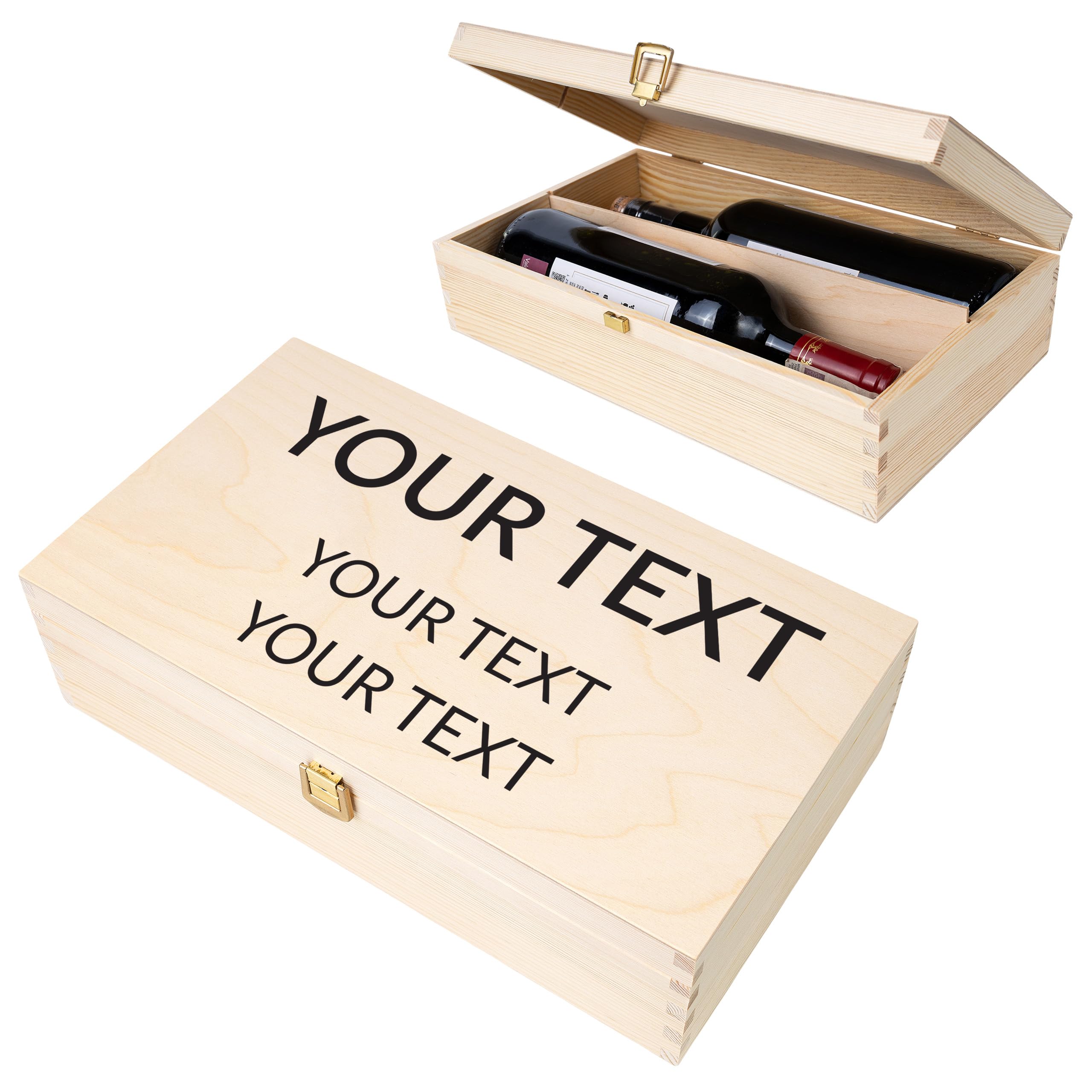 Creative Deco Personalised Wish Text Unpainted Wooden Wine Box with Clasp