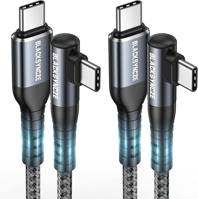 USB C to USB C Charger Cable [2 Pack 2M], BLACKSYNCZE 60W USB C Cable Fast Charging Type C to Type C Cable Right Angle for Samsung S22/S21/S20 Ultra, Note 20, Pad Pro 2021, Pad Air, Huawei P50 P40 P30