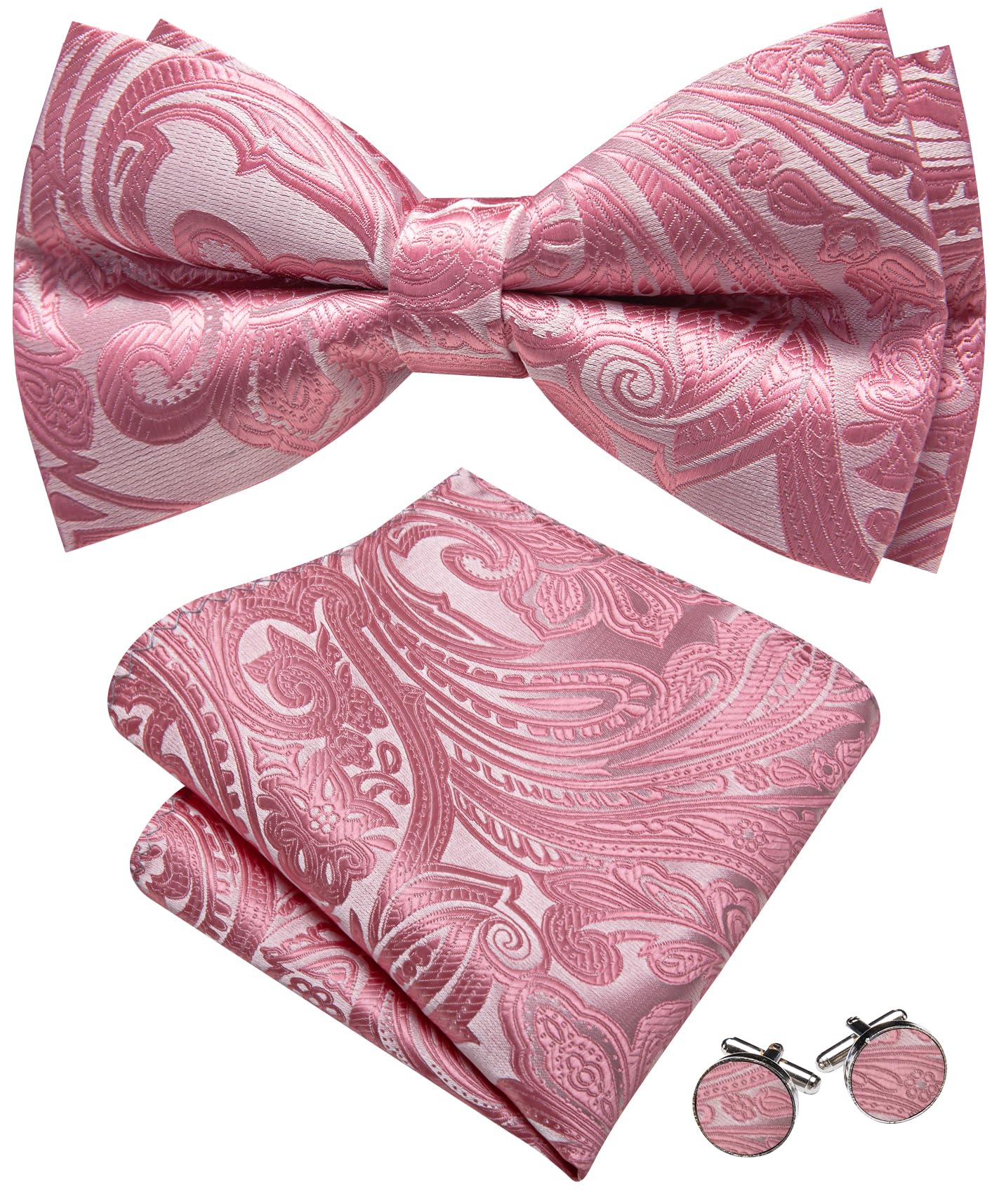 Barry.Wang Paisley Striped Bow Tie for Men Silk Pre-Tied Bowtie Set