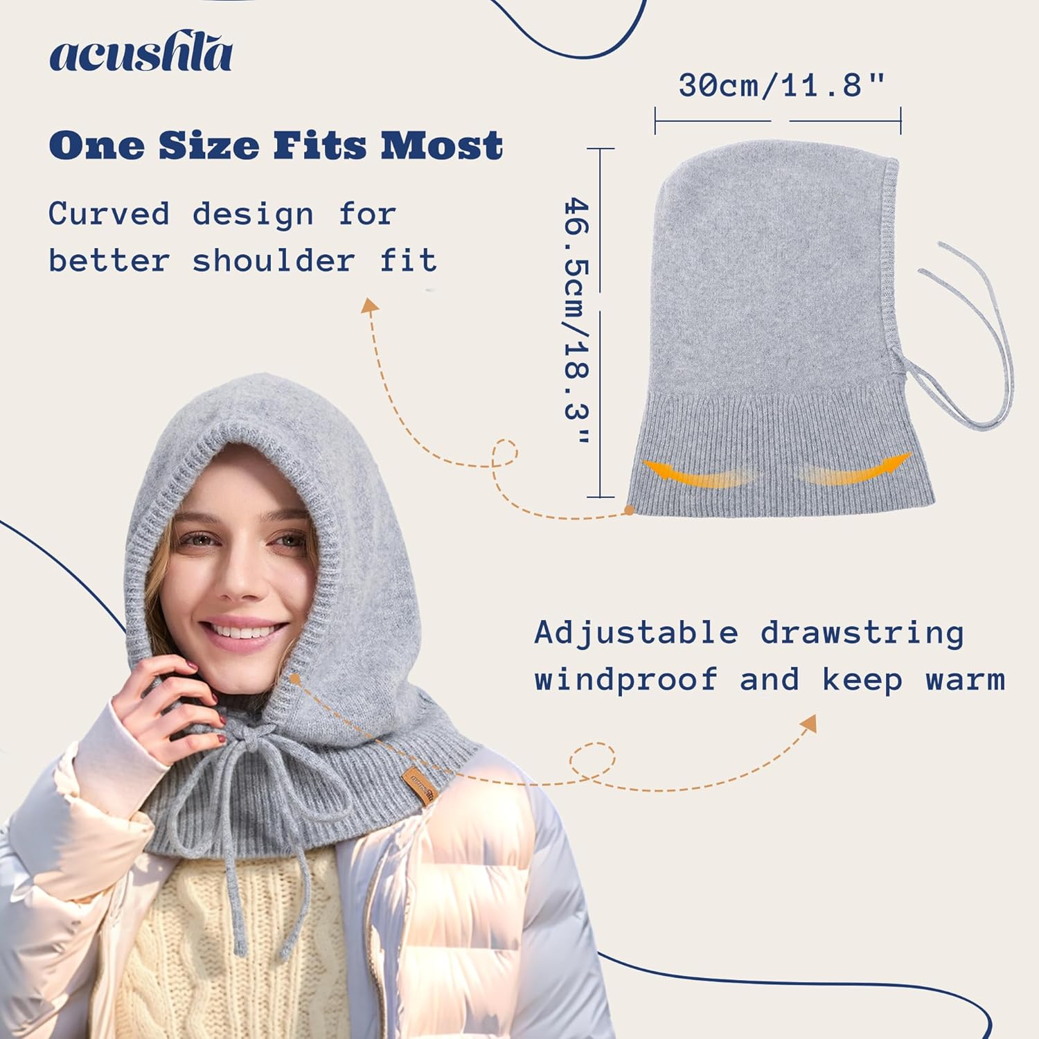 ACUSHLA 100% Merino Wool Balaclava for Women & Men Winter Warm Knit Hooded Scarf Hoodie Hat and Scarf Set in One - Image 7