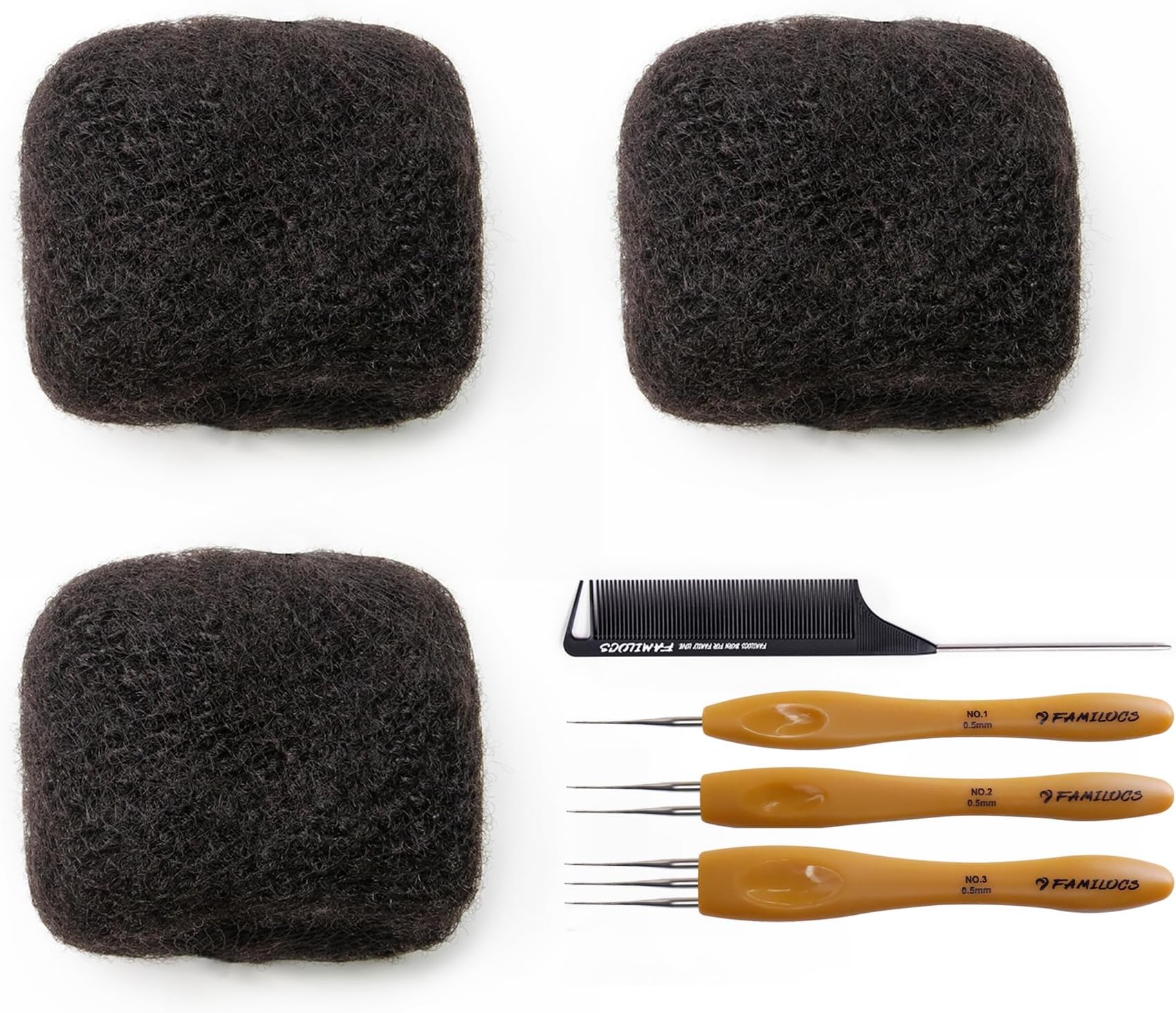Tight Afro Bulk 100 ％ Human Hair for Draedlock Extensions, Repair Locs, Twists and Braids 3 Bundles/Package (10 Inch, 1B - Natural Black)