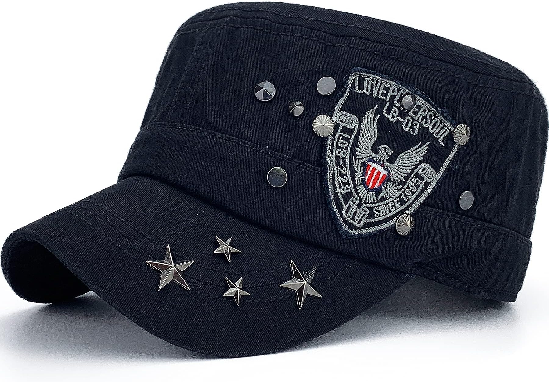 REDSHARKSMen Women USA American Eagle Cadet Army Cap Bling Star Short Bill Military Hat US Flat Top Baseball Sun Cap