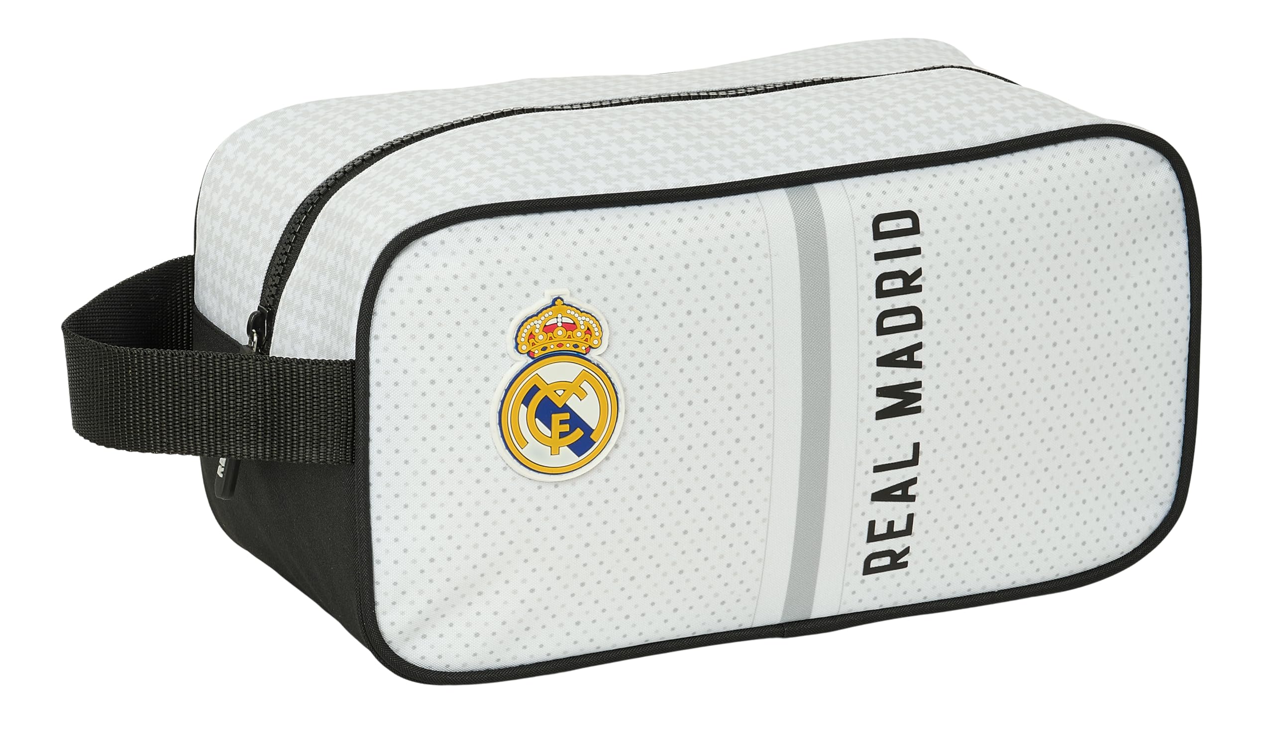 Safta Real Madrid 1ª EQUIPACIÓN 24/25 - Zapatillero Mediano, Multiusos, Portatodo, Deporte, Extraescolares, Fútbol, Cómodo y Versátil, 29x14x15 cm, Color Blanco/Gris