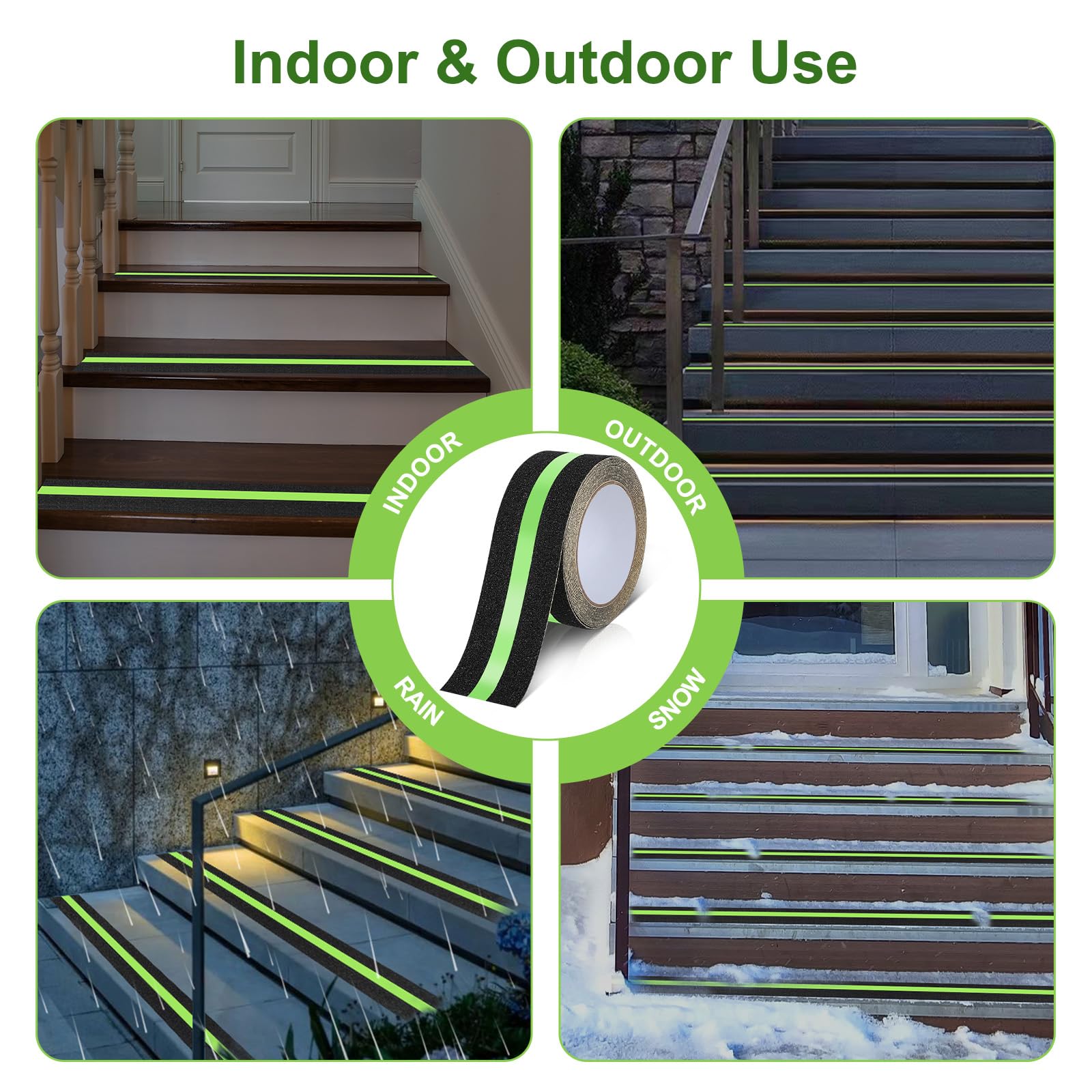 Cozary 2 Piezas Cinta Antideslizante Escaleras Luminosa, 5m x 5cm Cinta Adhesiva Antideslizante de Seguridad, Brilla en la Oscuridad, para Interiores y Exteriores,Escaleras, Escalones, Rampas y Suelo