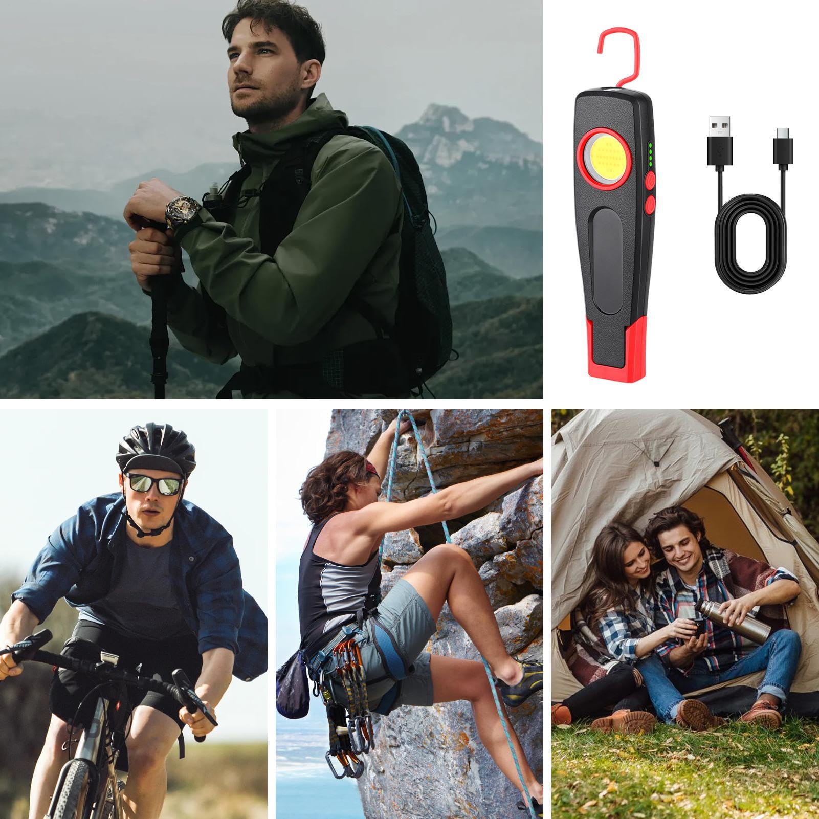 Lámpara De Trabajo Portátil Con LED Plegable, Recargable, Linterna, Lámpara | Luz de trabajo LED giratoria con múltiples ángulos para en exteriores, garaje, taller, automoción y pesca
