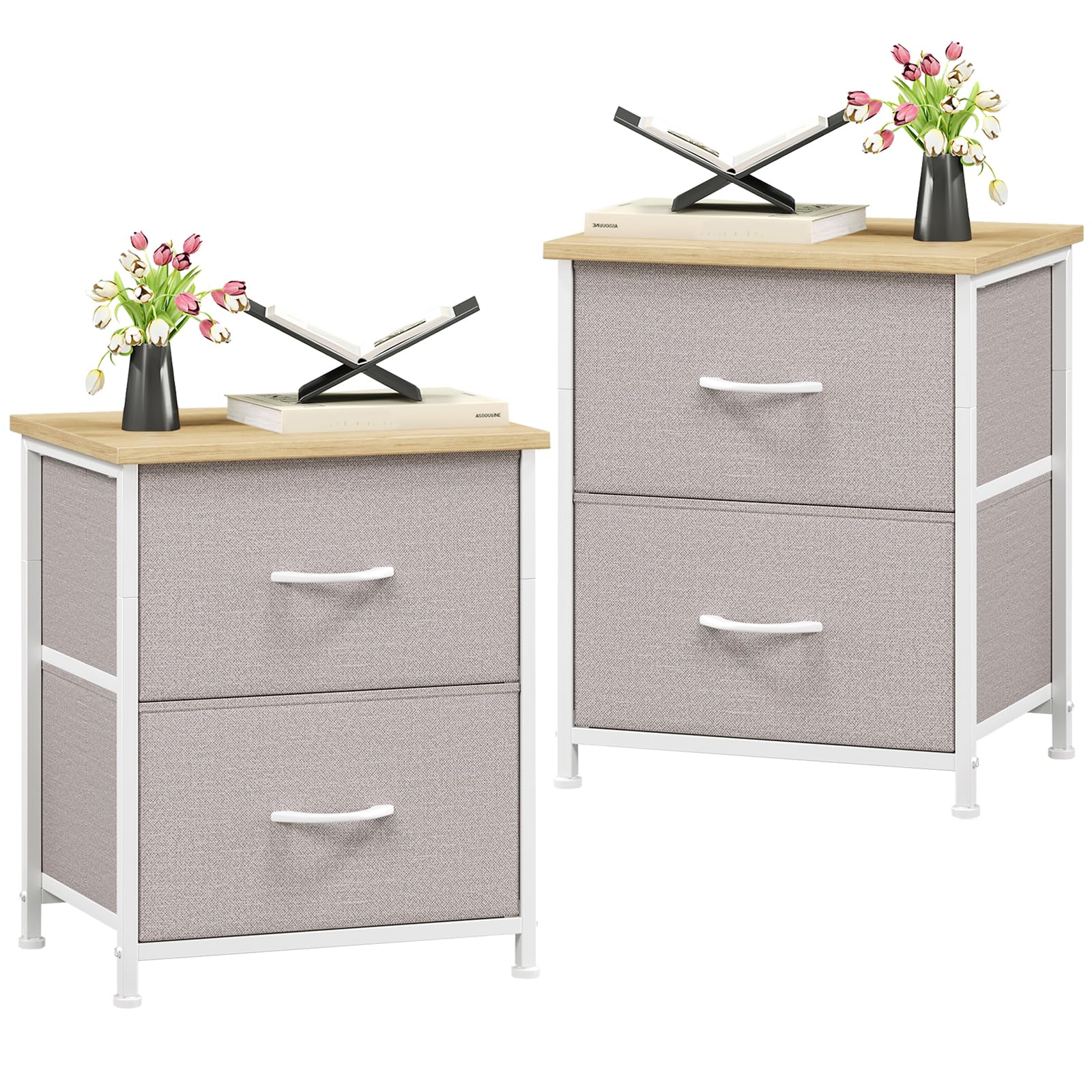 Somdot Bedside Table Set of 2, Bedroom Bedside Cabinet with 2 Fabric Drawers, Nightstand Side Table for Kids Living Room Dorm, Ash Grey โ image 1