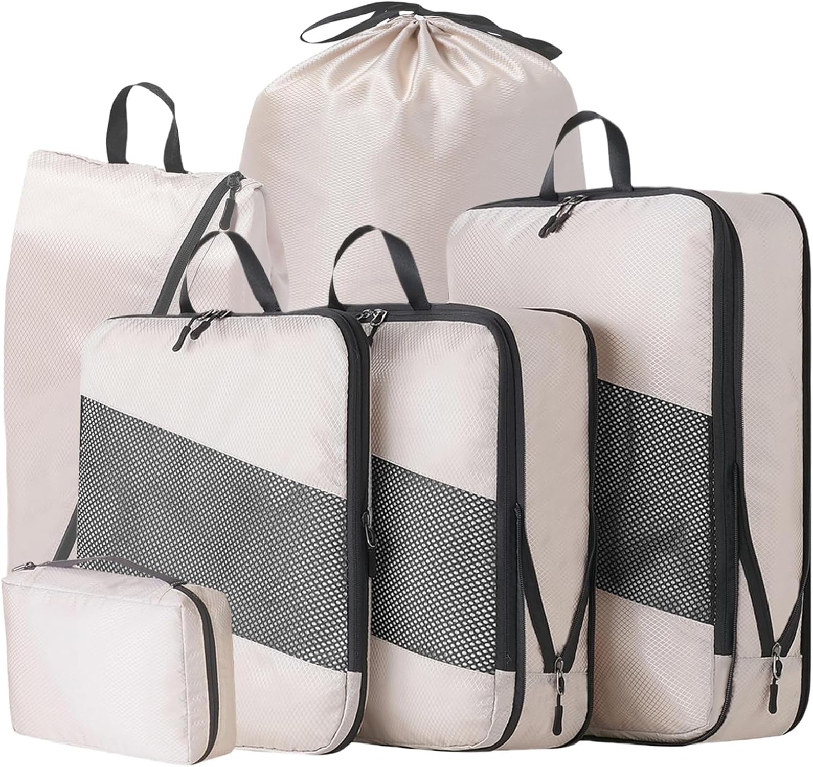 Polyester Compression Packing Cubes for Travel, 6 Set Organizer Compressible Essentials (Beige)-image-12