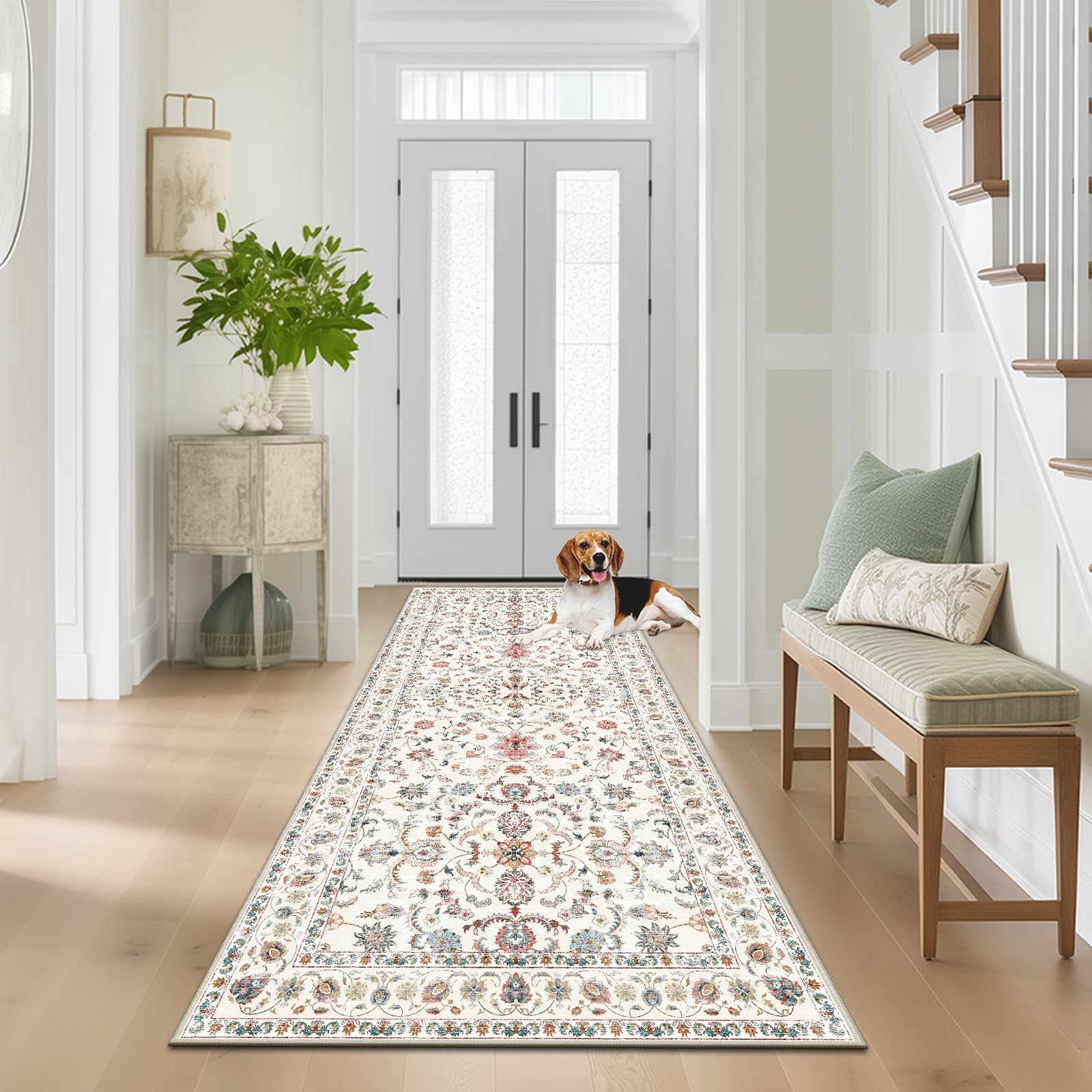 Capslpad Vintage Teppich Läufer Flur 80x200cm Waschbarer, Beige