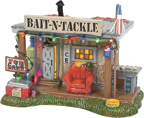 Department 56 Snow Village Xmas Vac Venta de la tienda de cebos Edificio ligero