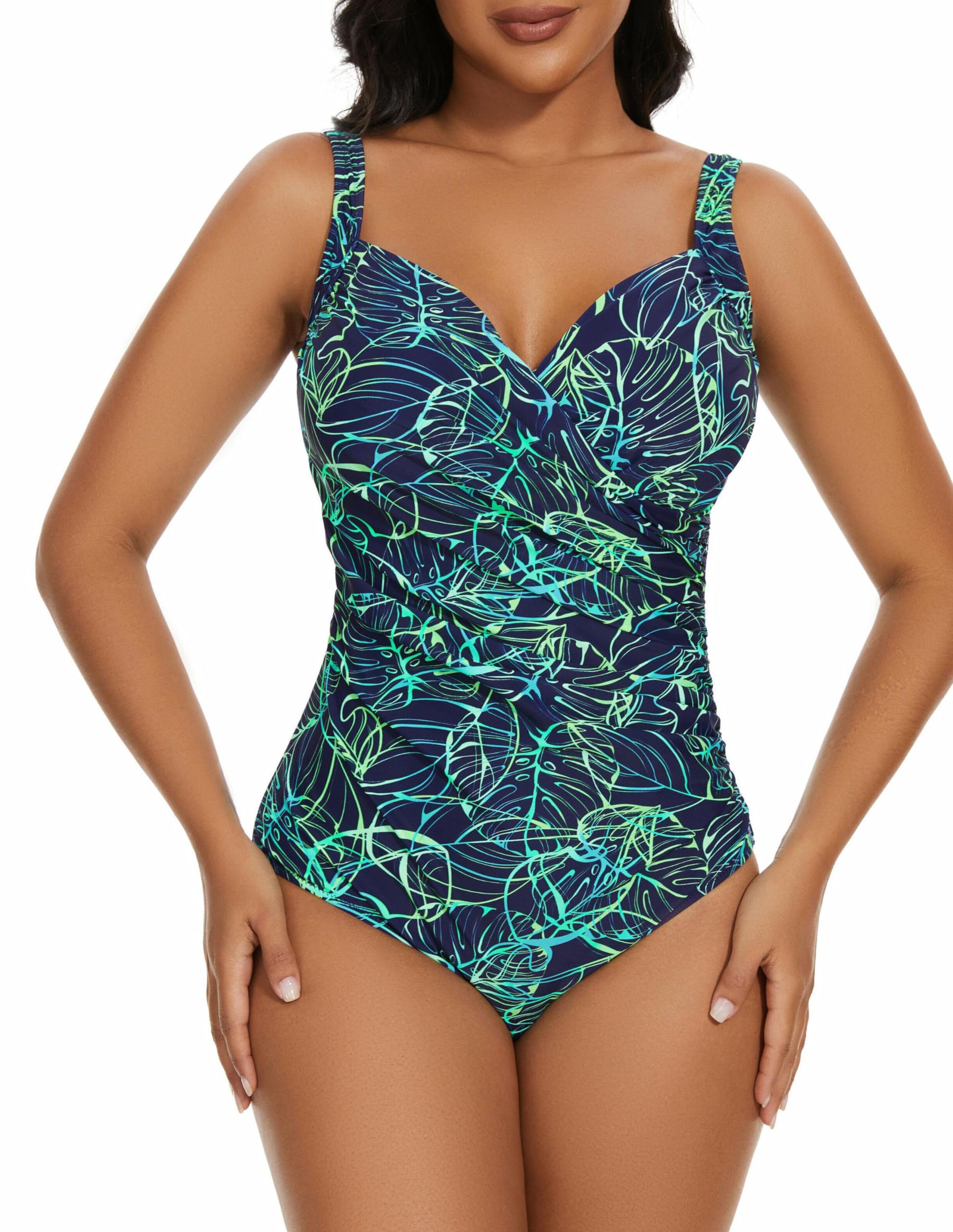 Aqua Regina Plus Size Swimsuit for Women One Piece Bathing Suit Ruched Tummy Control Adjustable Swimwear