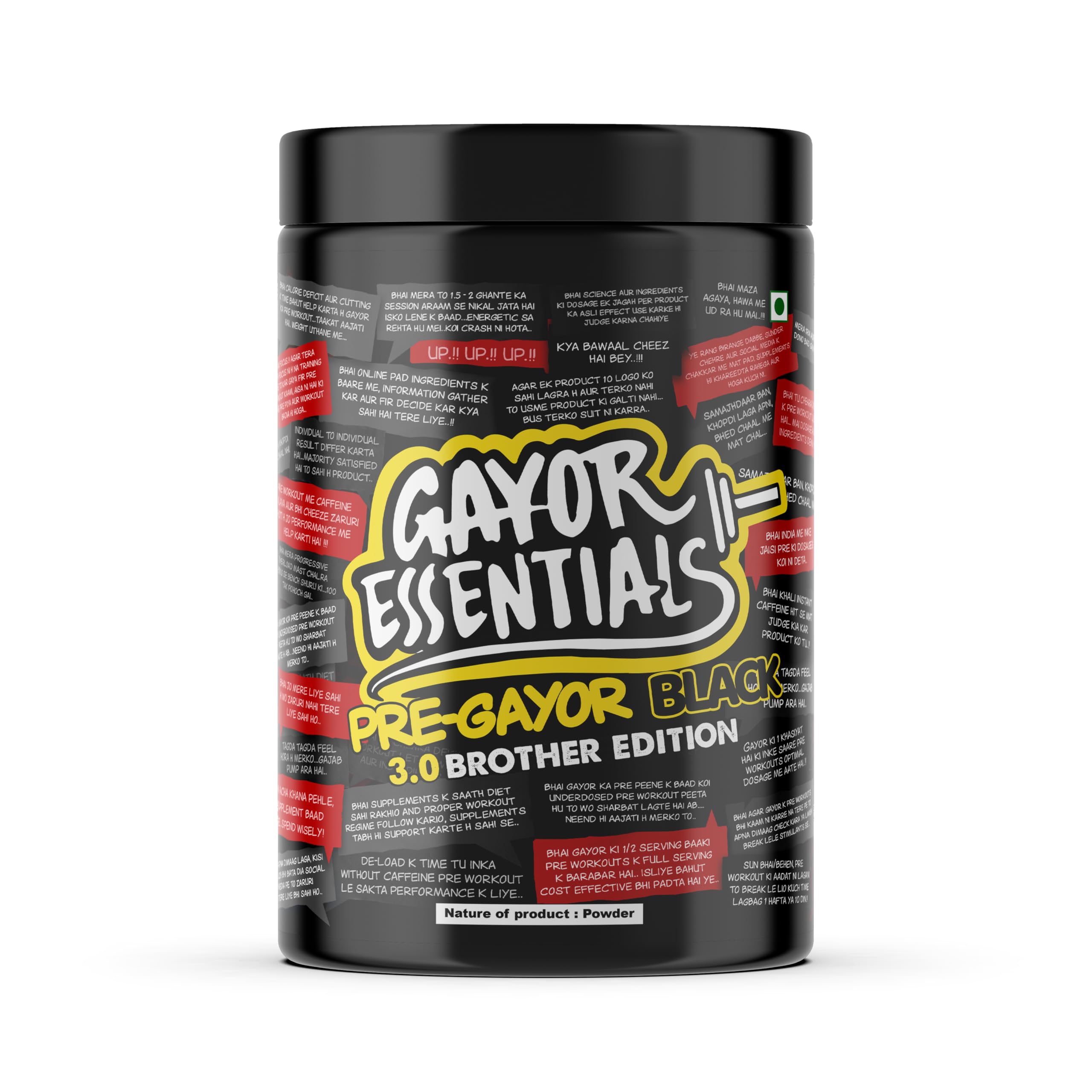 Gayor Essentials Pre gayor Black 3.0 Brother Edition (Watermelon, 350g, 38 Servings) | Pre Workout Optimally Dosed Advanced Formula with 5 Patented Ingredients, Elite athletes