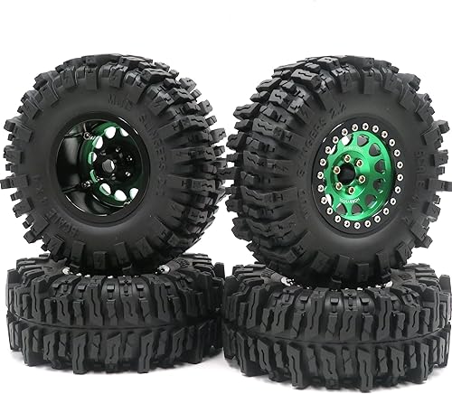 Miniatura 10 de 4 neumáticos RC 2.2 Mud Slingers Super Grip Crawler Neumáticos Altura 4.882in4.88 pulgadas y aleación de aluminio 2.2 Beadlock Llantas hexagonales