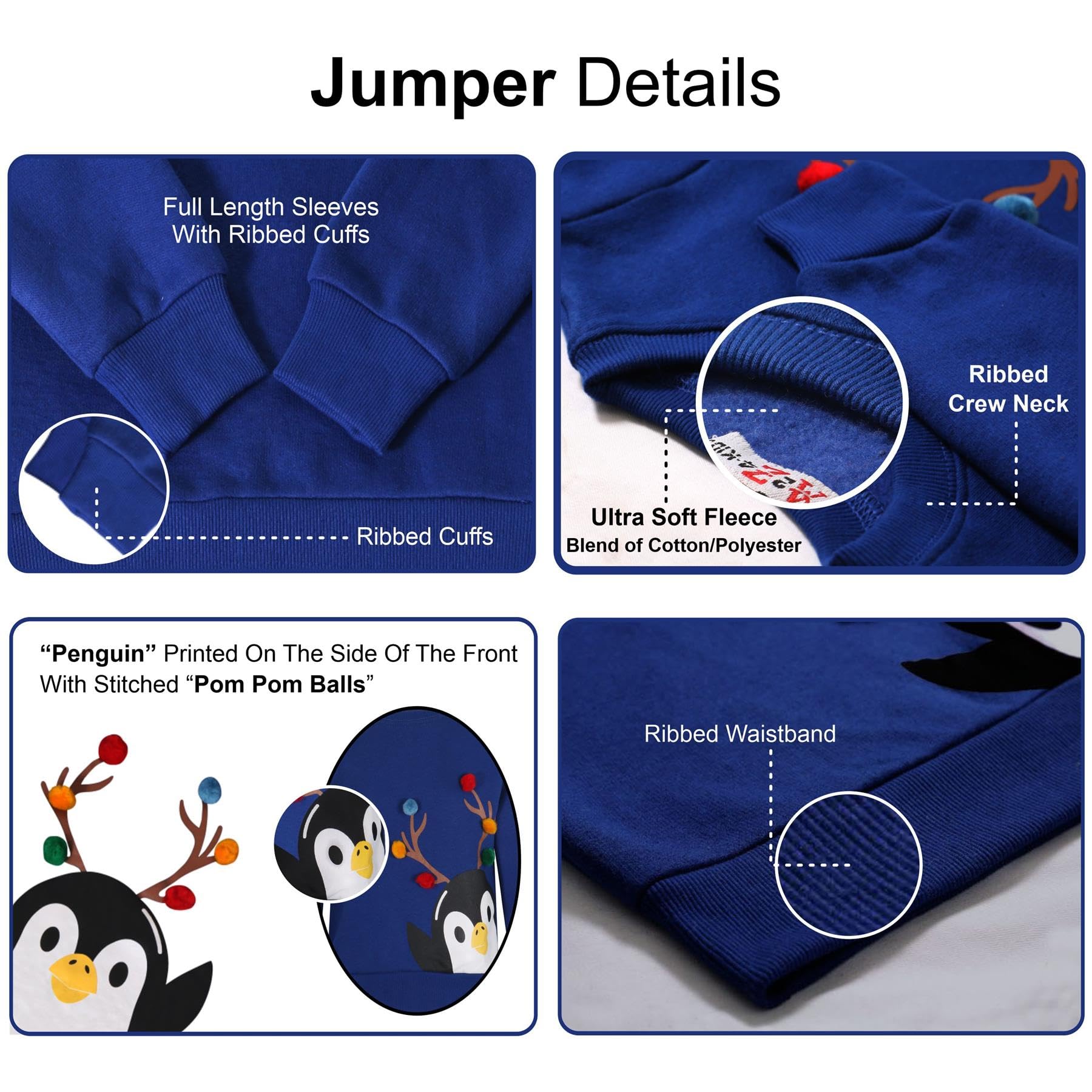 A2Z 4 Kids Dziewczynki Chłopcy Boże Narodzenie Słodki Pingwin Twarz Wygodny Bluza Miękki Polar Okrągły Dekolt Długi Rękaw Boże Narodzenie Koszule Modne Trendy Sweter Dla Unisex Dzieci 2-13 Lata