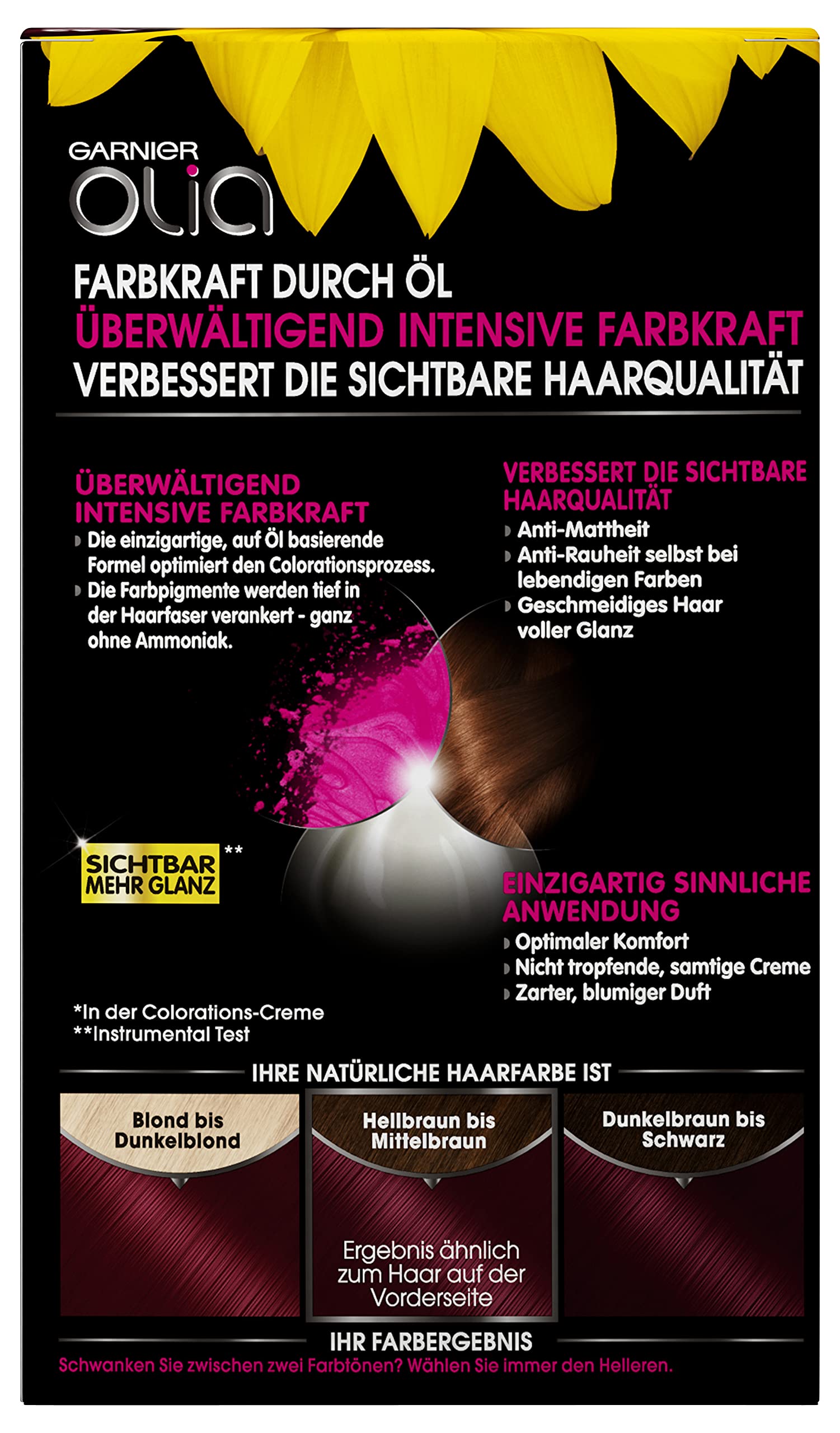 Garnier Olia Dauerhafte Haarfarbe ohne Ammoniak, Mit pflegenden und natürlichen Ölen, Vollständige Grauhaarabdeckung, Permanente Coloration, Nr. 4.62 Kaschmirrot, 1 Stück