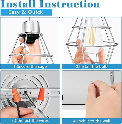 Miniatura 6 de Elibbren Lámpara de tocador de baño industrial de estilo retro, 3 luces, aplique de pared negro mate vintage con jaula, base E26, lámpara de pared