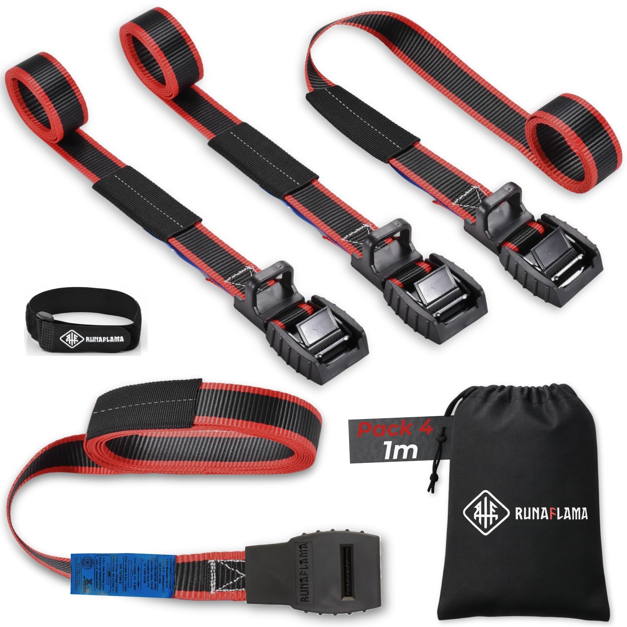 RUNAFLAMA - Cinchas de Amarre con Protección - Eslingas de Amarre para Baca, Surf, Kayak, Remolque Moto - Trinchas de Sujeción a Portabicicletas - Resistencia rotura 500 kgf por Cinta - 2 Correas 2,5m — view 9