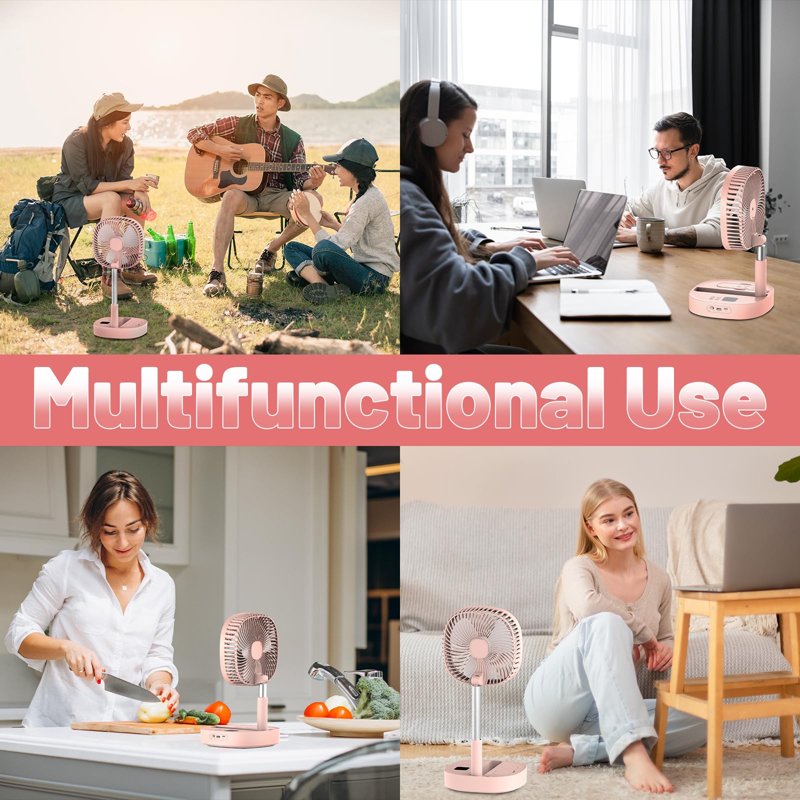 Adrinfly 6 In. 4 Fan Speeds Desk Fan Black, 10400mAh Battery Powered With Power Bank, LED Light Rechargeable Tripod Tent Hanging SNPH030IN104 - The Home Depot