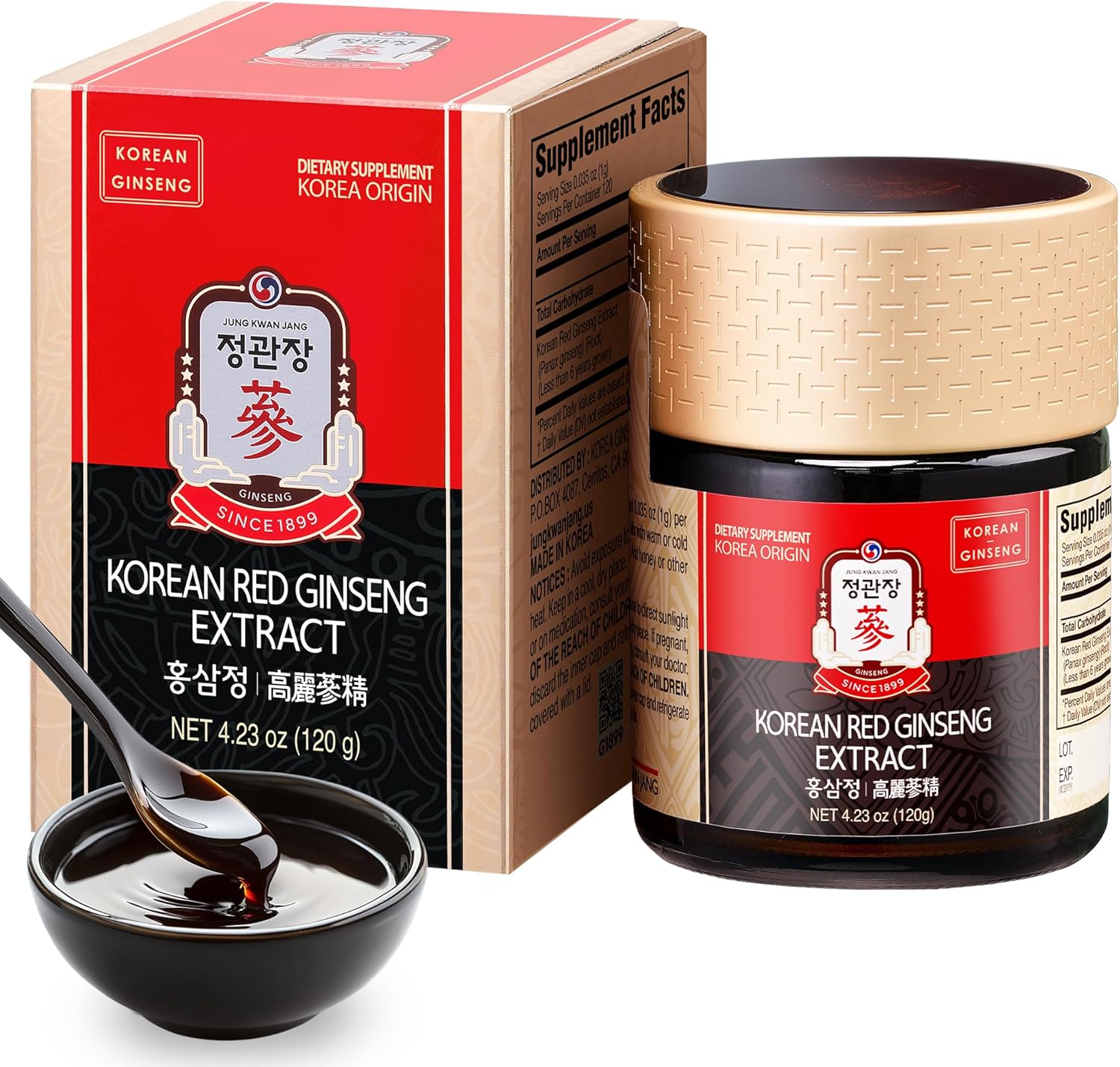 JUNG KWAN JANG Korean Red Ginseng Concentrated Extract 120g, Premium Korean Ginseng Roots, Immune System Booster, Energy Stamina, Antioxidants Healthy Memory, Blood Circulation