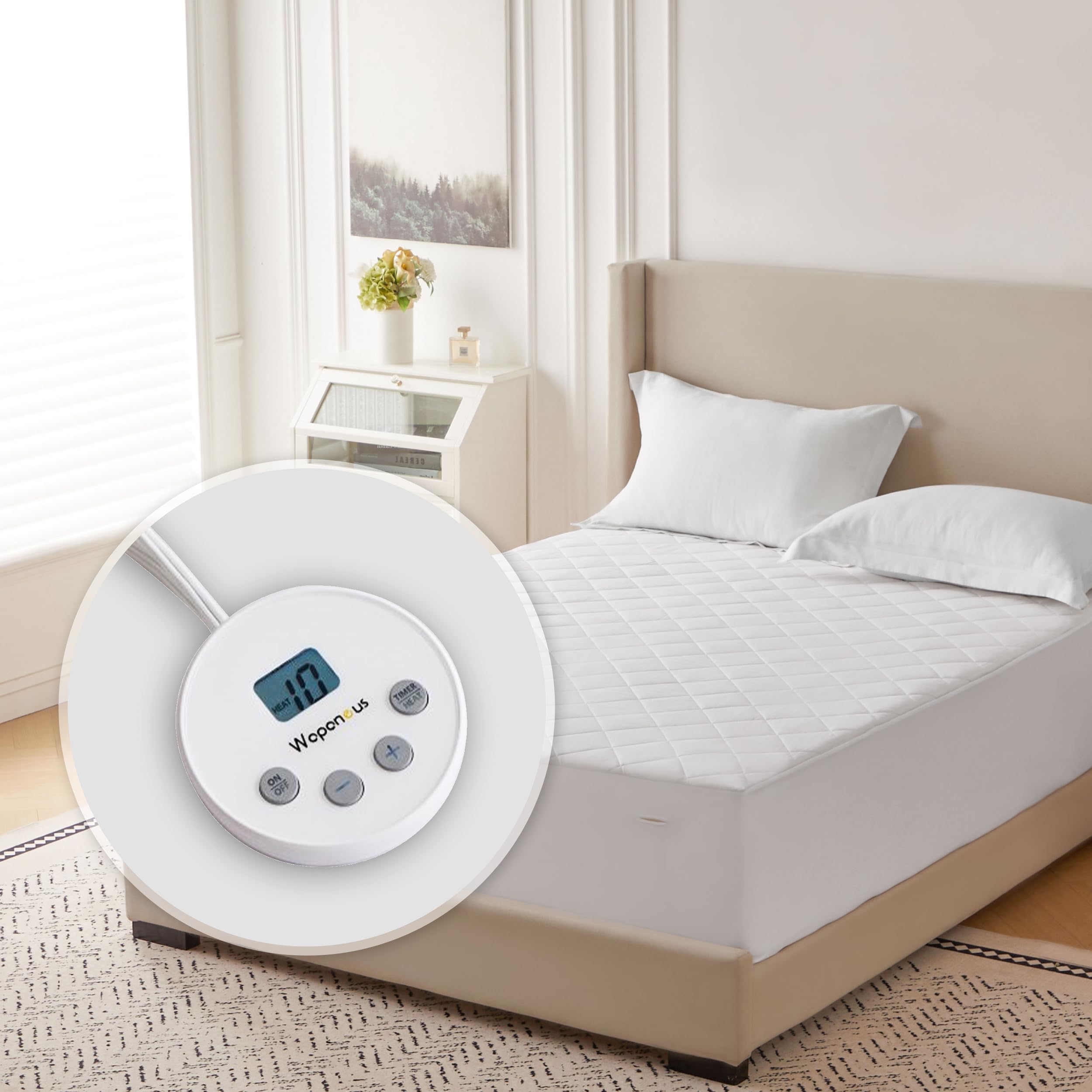 Wapaneus Diamond Qquilted Heated Mattress Pad Full Size