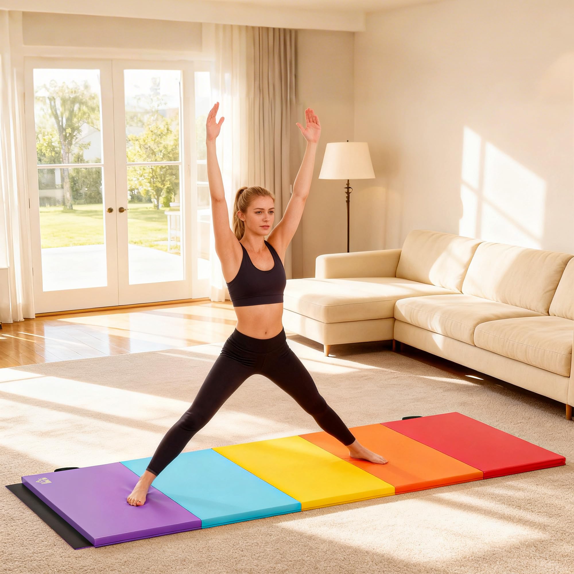 HOMCOM Tappetino Fitness/Yoga per Palestra e Casa, con 5 Pannelli Colorati e Pieghevoli, Imbottitura in EPE, 195x76x3 cm