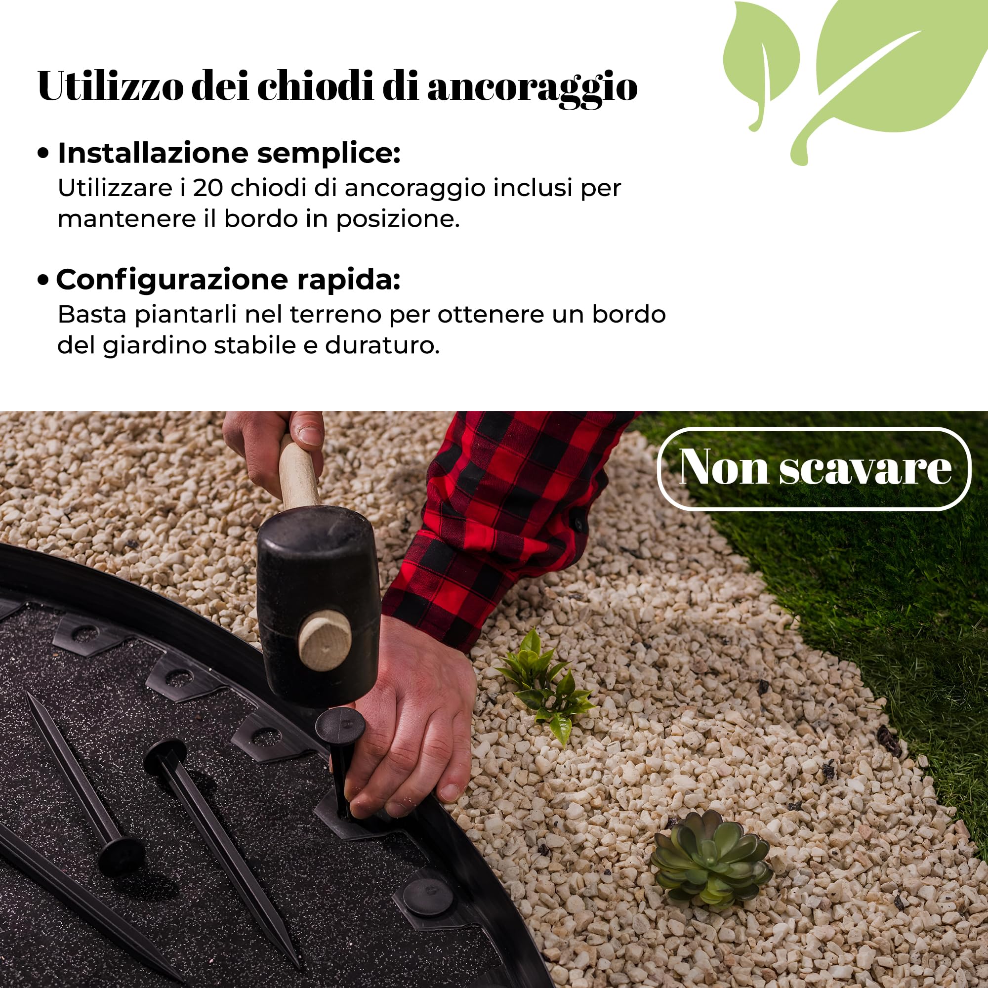 GARDENIX Bordo flessibile per prato, in plastica, resistente alle intemperie, rotondo, per aiuole, 10 m, 20 ancore, altezza 10 cm, per giardini e robot tosaerba