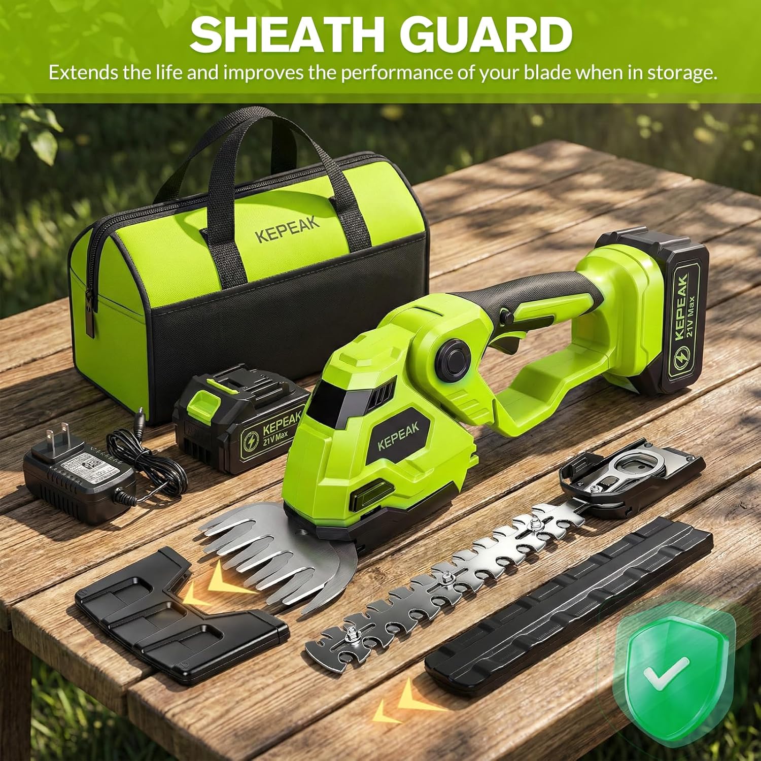 Cordless Hedge Trimmer, 2-in-1 Electric 21V Handheld Grass Shear Cutter, 90° Rotating Head, 5" Grass Shear & 9" Shrub Trimmer with 2 Blades, Hedge Shear with 2 PCS Battery and Charger for Garden, Lawn