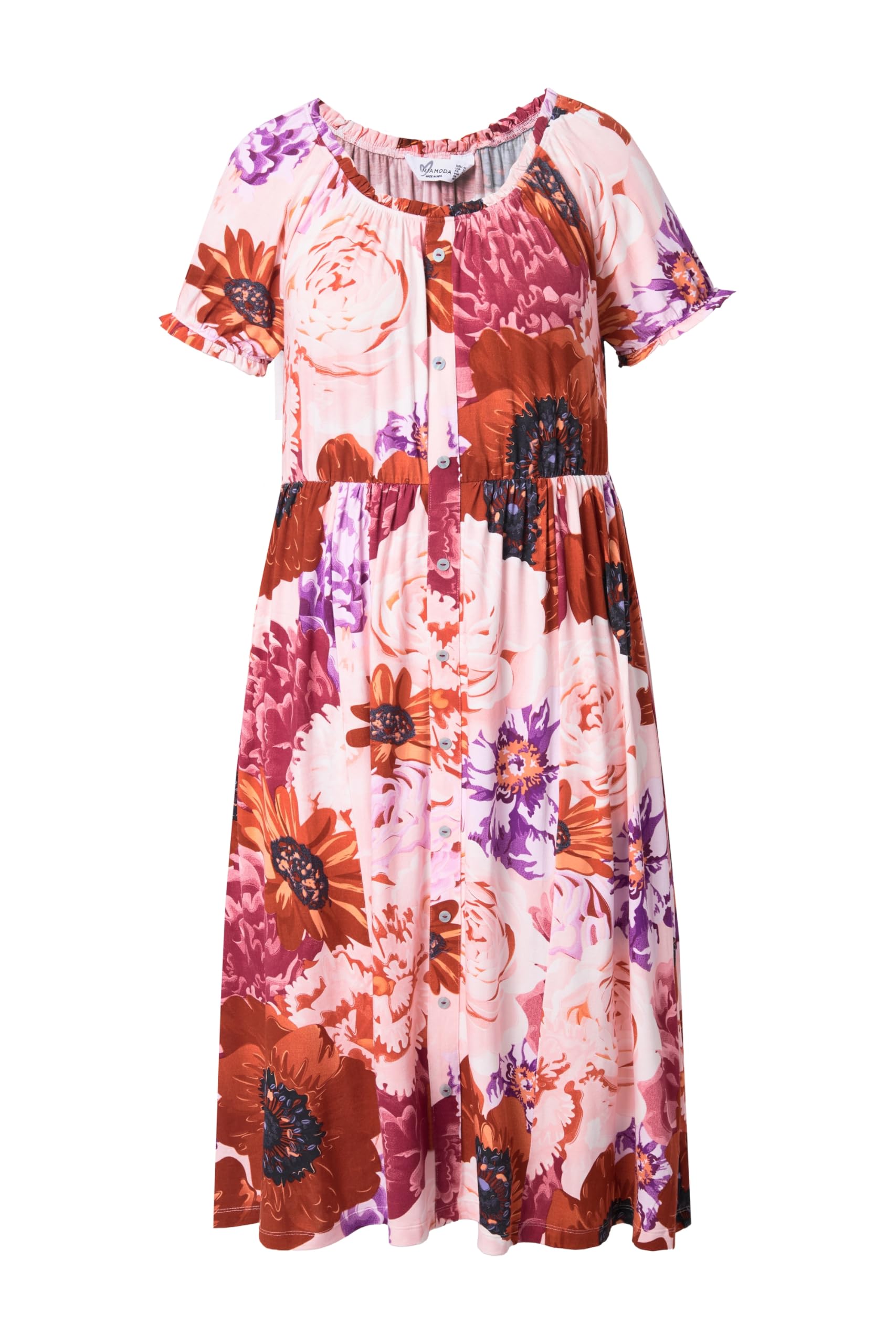 MIAMODA Damen große Größen Übergrößen Plus Size Midi-Jerseykleid, A-Linie, Allover-Print, Carmen-Ausschnitt 840580