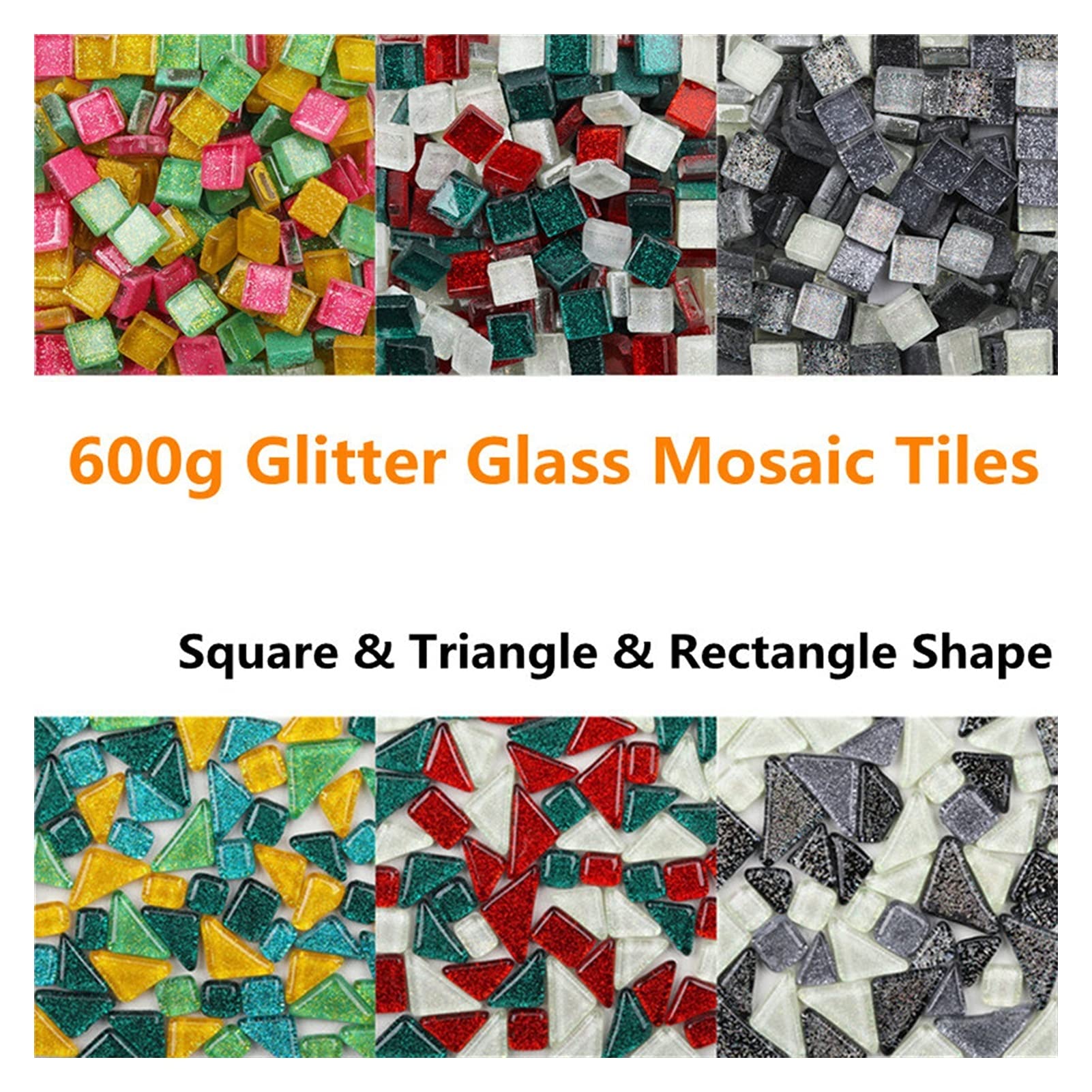 Mosaicos Manualidades, Teselas Para Mosaicos Azulejos de mosaico de cristal de Glitter de 600 g de piedra cuadrada y de forma colorida de forma colorida BRICOLAJE Mosaico haciendo niños materiales art