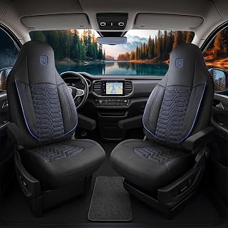 car seat covers Universal for RV & Caravan - Front Seats Car Seat Covers Lacoste Fabric, Black-Blue, Airbag Compatible Seat Cushion,Car Seat Covers Front Seat and Mounting Kit