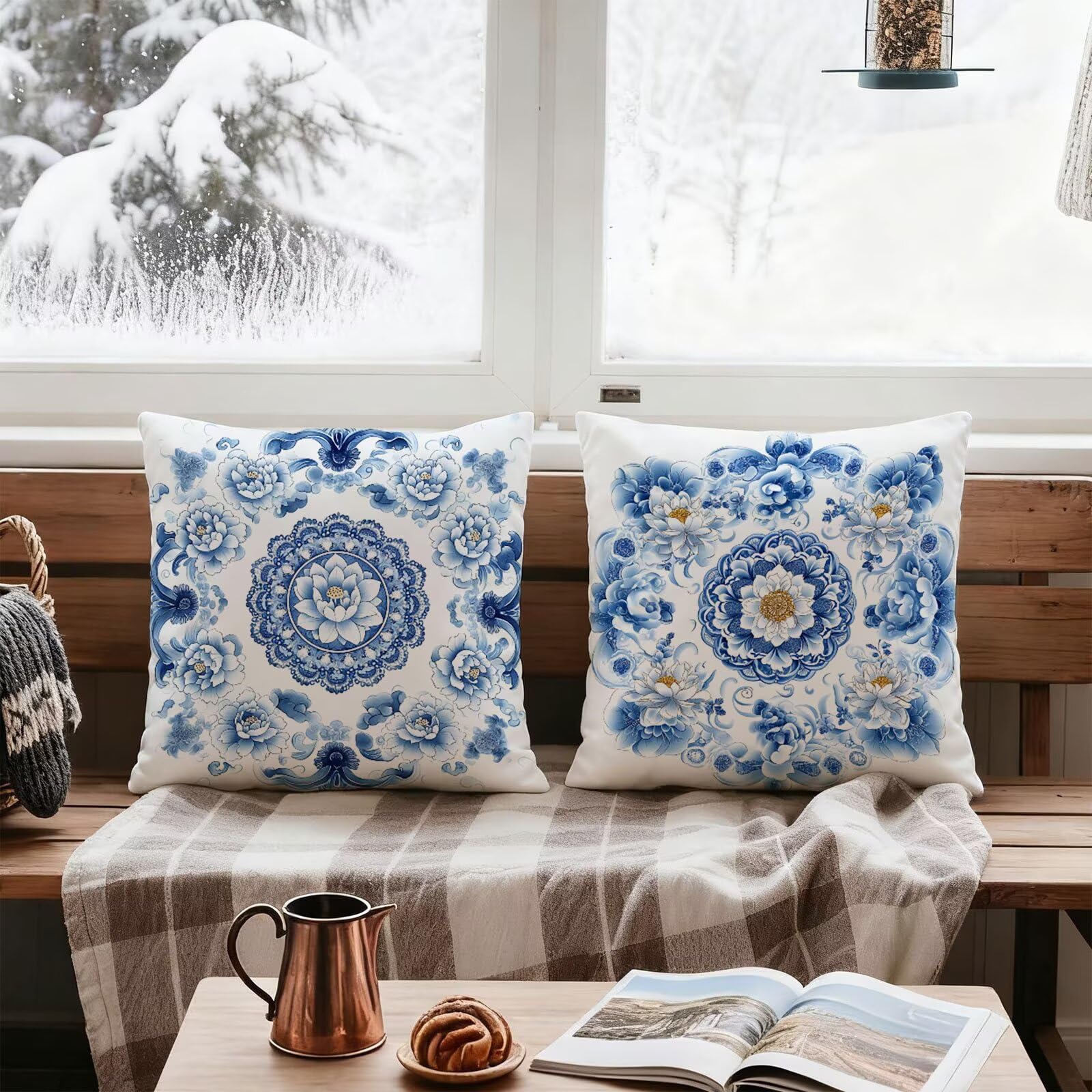 Azul Funda Cojin 60x60 Mandala Funda Almohada 60x60 Cojines Sofa Súper Suave Fundas Cojines Decorativos Fundas Almohadas 4 Piezas Almohada Cervicales y Cuello, para Hogar Cama Salon Decoracion E - 751