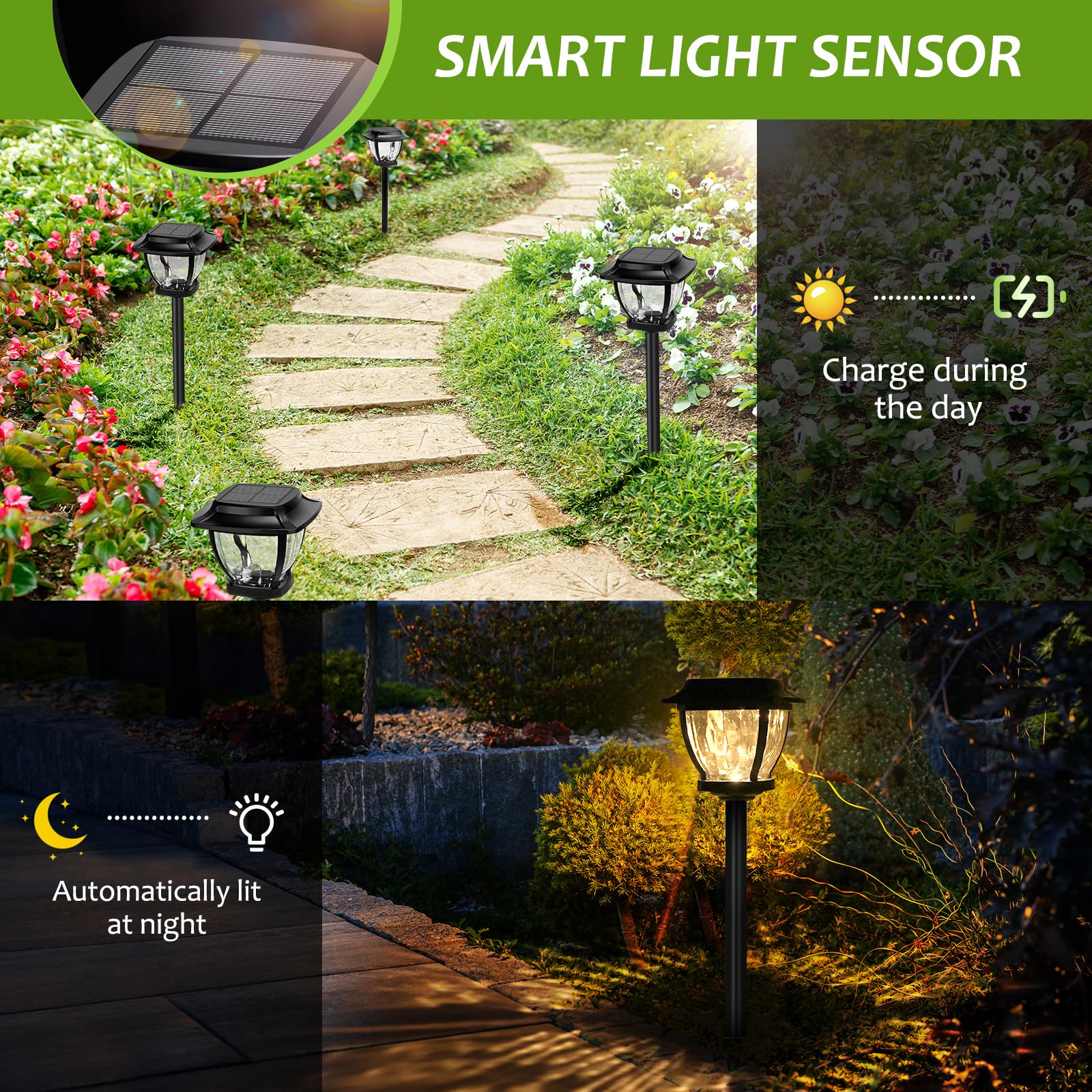 TOSHIN Solarleuchte für den Außenbereich, Garten, wasserdicht, LED, Solarlicht, für den Außenbereich, für Terrasse, Rasen, Garten, Allee, Wege, 2 Stück (warmweiß)