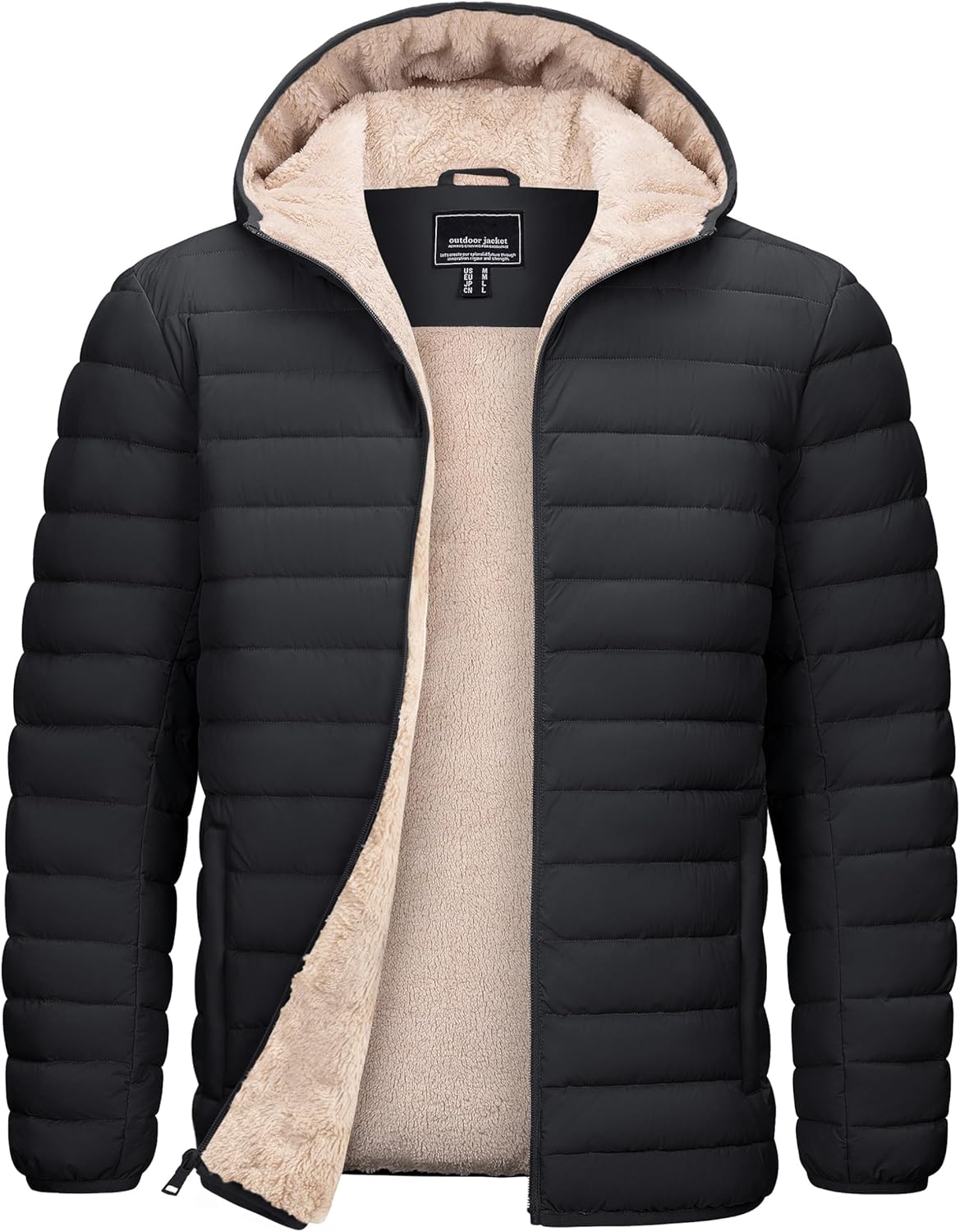 TACVASEN Men's Puffer Jacket Hooded Sherpa Lined Water Resistant Windproof Insulated Jacket Warm Winter Puffy Coat