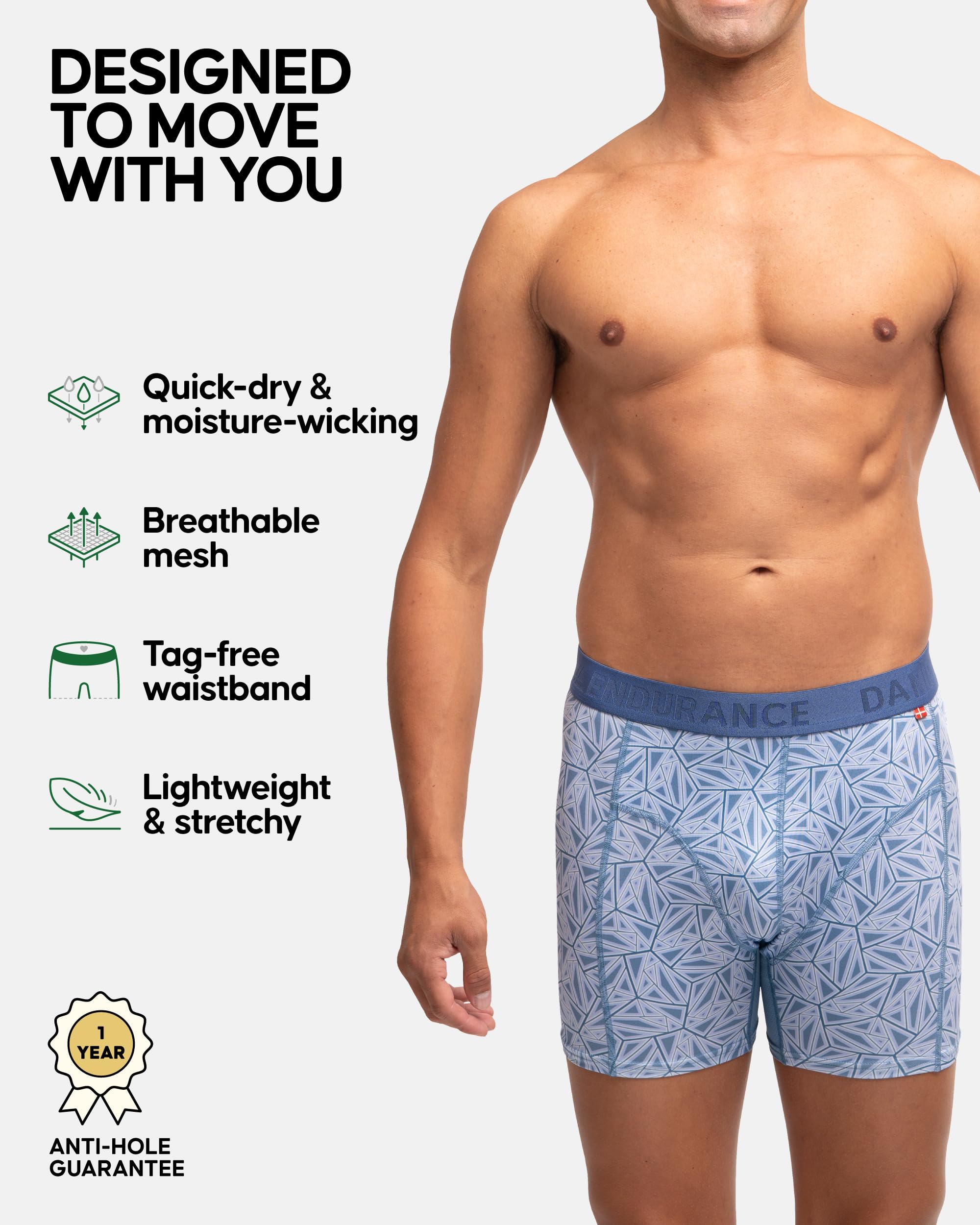 DANISH ENDURANCE Boxer Uomo Sportivi, Mutande Uomo Aderenti in Microfibra, Elasticizzati, Intimo per Sport, da Uomo, 3 Paia