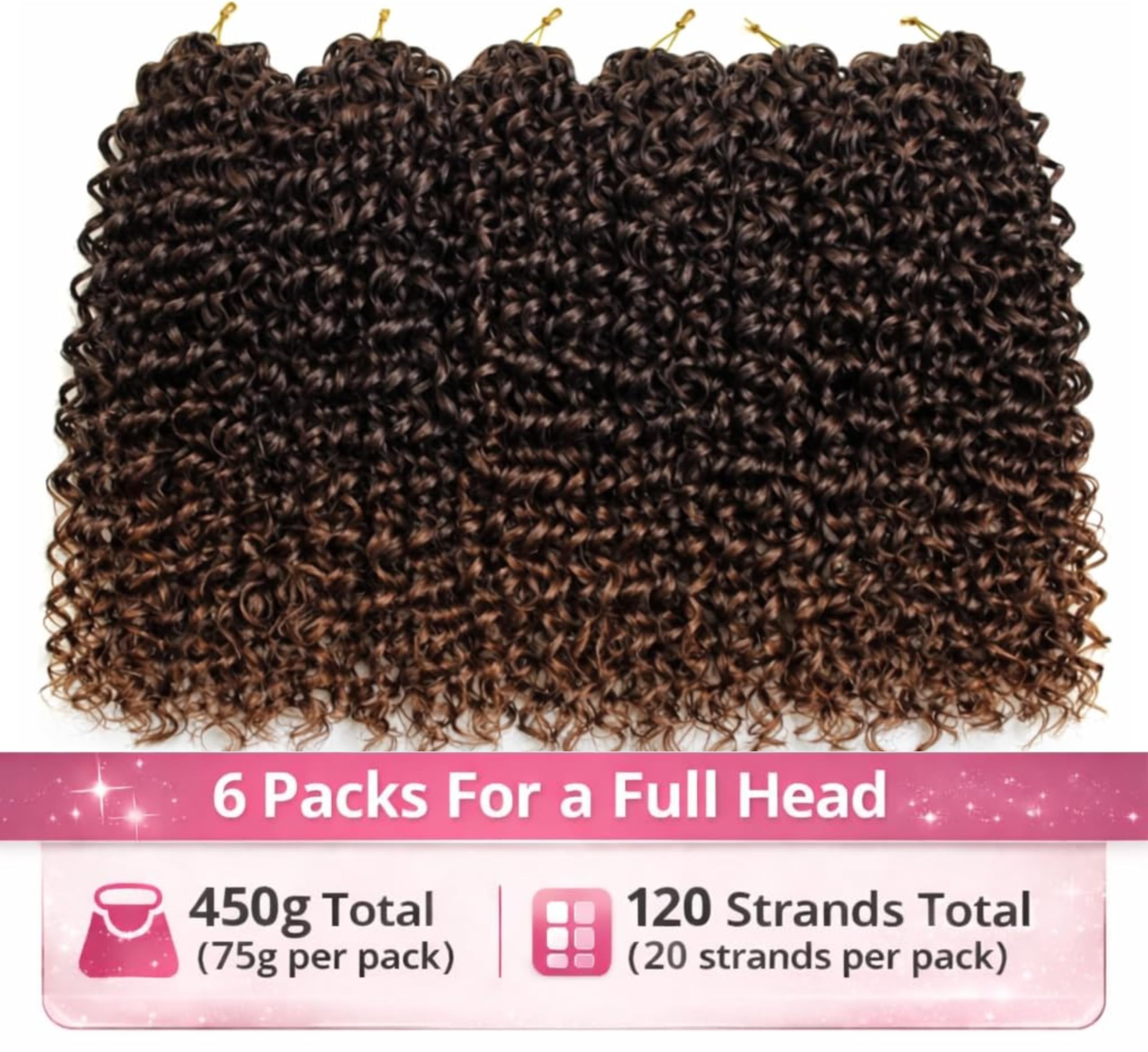 PRE LOOPED Gogo Curl Braid Hair - Haarverlängerungen zum Flechten mit Crochet im Echthaar-Look Kanekalon - 450 g 120 Strähnen auf 6 Stück + 3 Zubehör inklusive (T30, 18"45cm)
