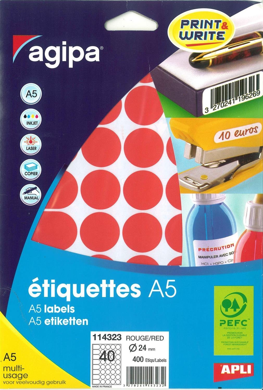 agipa Adhesive Circular Stickers (24 MM Diameter Round Red 114323