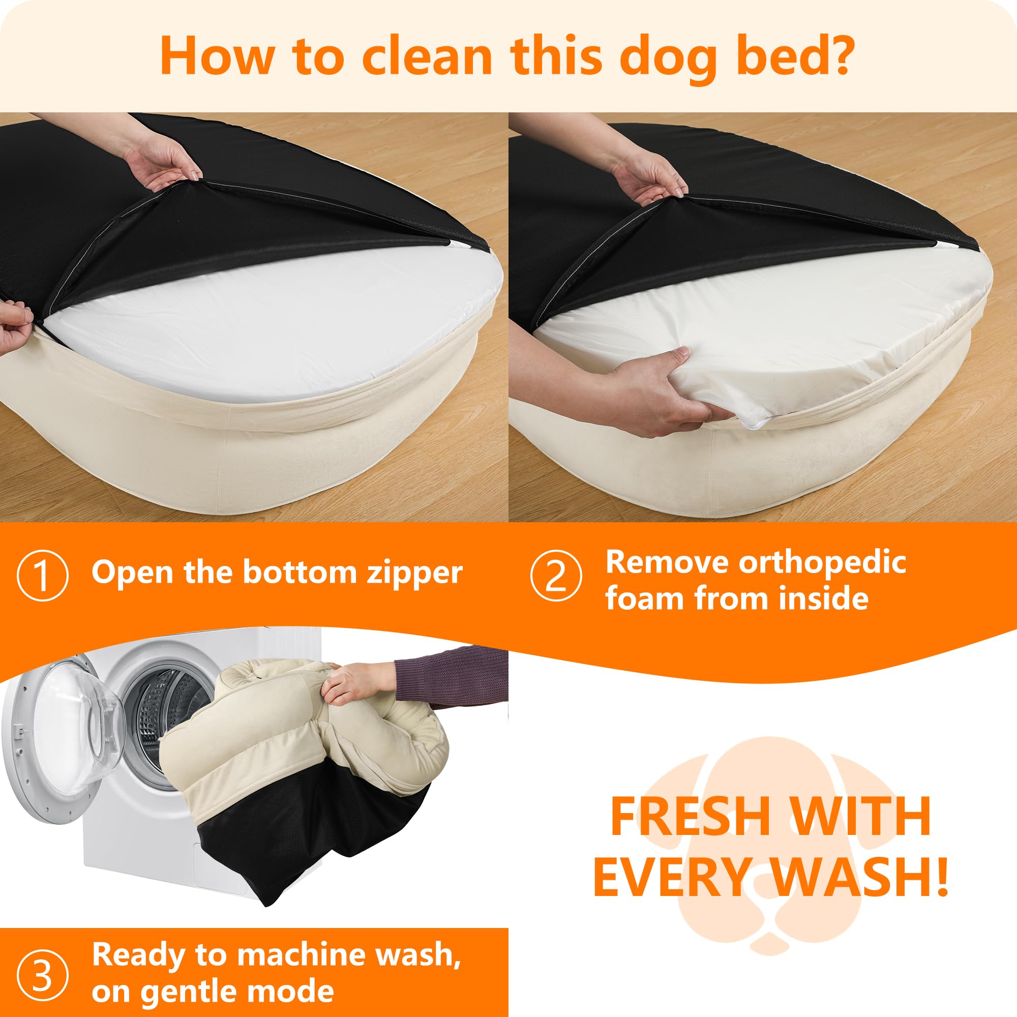 HMTOPE Cama ortopédica para perros, sofá para perros, cojín cervical de cuatro lados, base antideslizante, cesta para perros, extraíble y lavable, perros medianos y grandes, 106 x 79 x 17 cm, beige