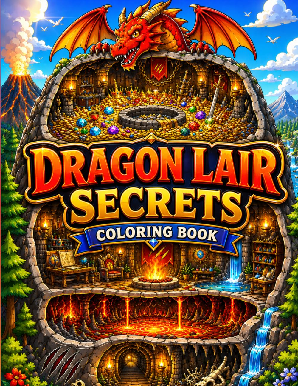 Dragon Lair Secrets Coloring Book: Fantasy Dragon Caves, Treasure Hoards, Hidden Realms and Mythical Adventure Coloring Pages