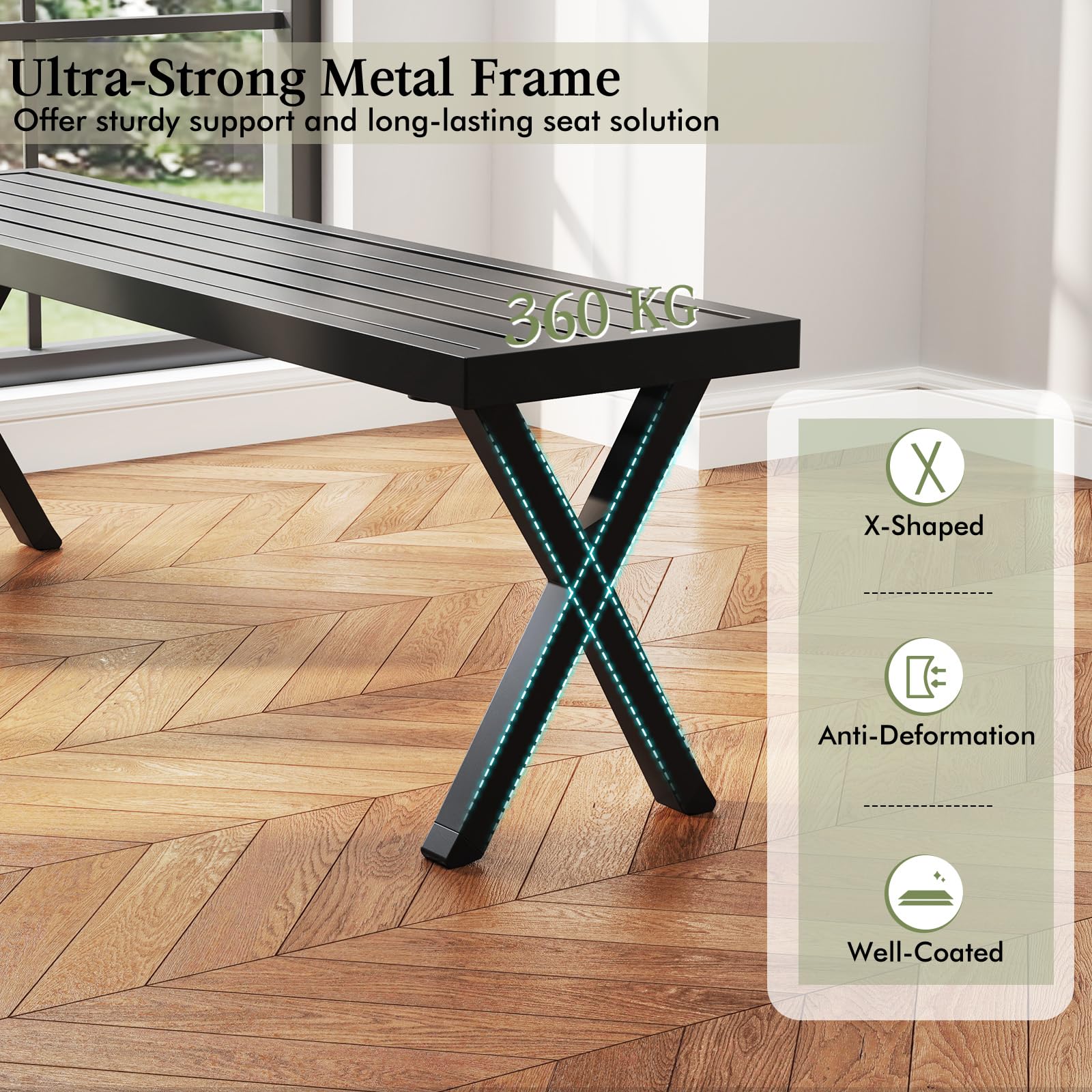 KOMFOTTEU Panchina da Esterno in Metallo 2 Posti Resistente alle Intemperie | Panca da Giardino comoda per Veranda, Cortile, Prato, con Capacità 360 kg, 138 x 36 x 46 cm, Nero
